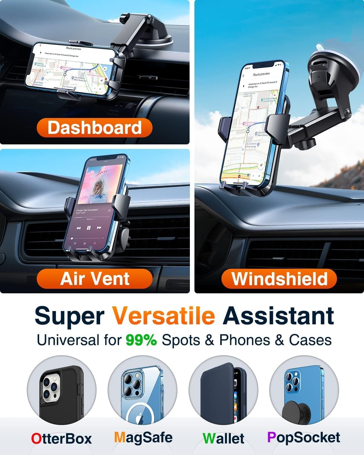 Vanmass [True Anti-Vibration] Car Phone Holder Vanmass【 Ultimate Military-Grade 】Suction Cell Mount Truck Stand Cradle For Dashboard Windshield Vent For Iphone 16 Pro Max 15 14 13 Samsung Android