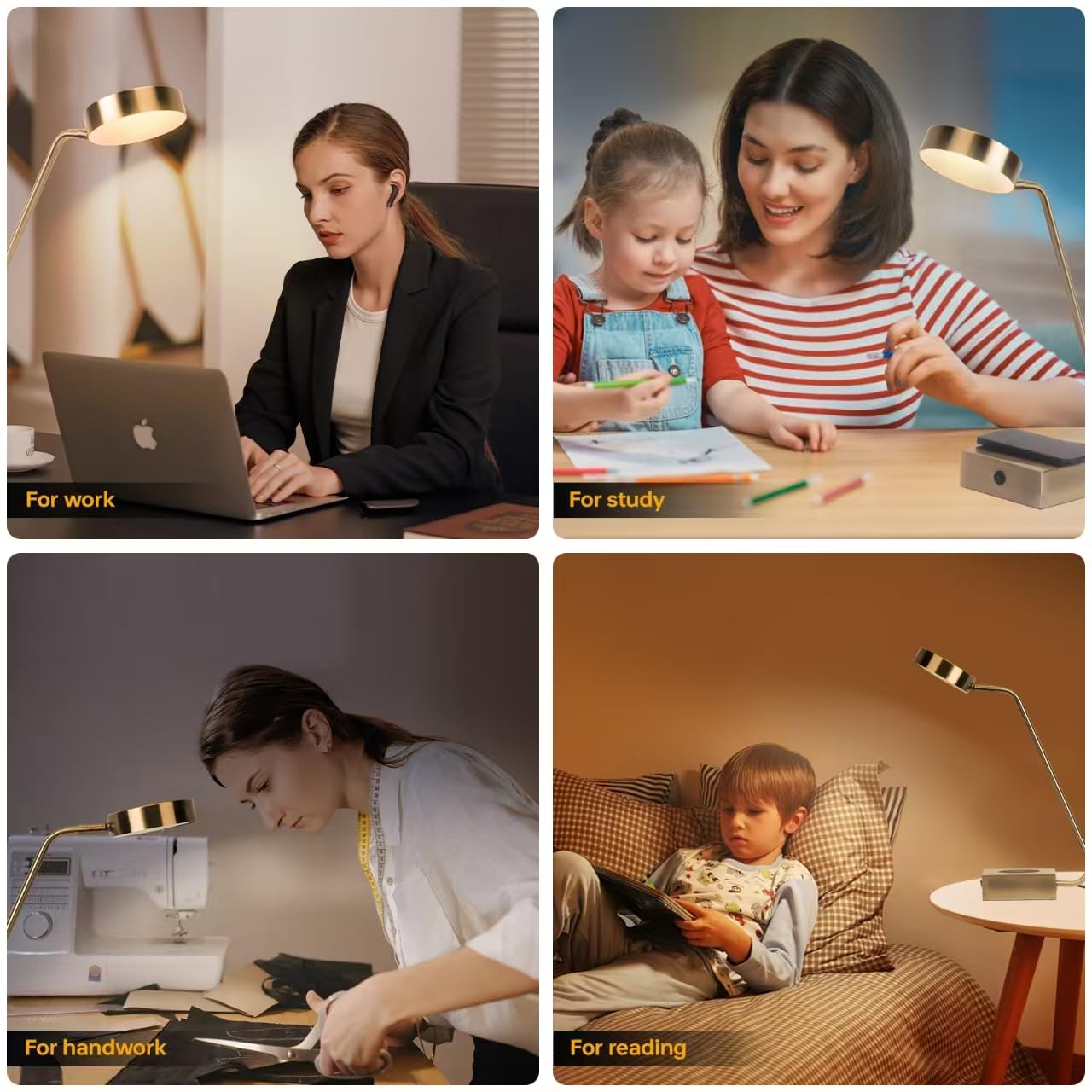 Lianheng Led Desk Lamp With Wireless Charger,2 Usb Charging Port,Desk Lamps For Home Office,Button Switch,Adjustable Lamp Head,Suitable For Study,Living Room,Bedroom,Office-(Gold Color)