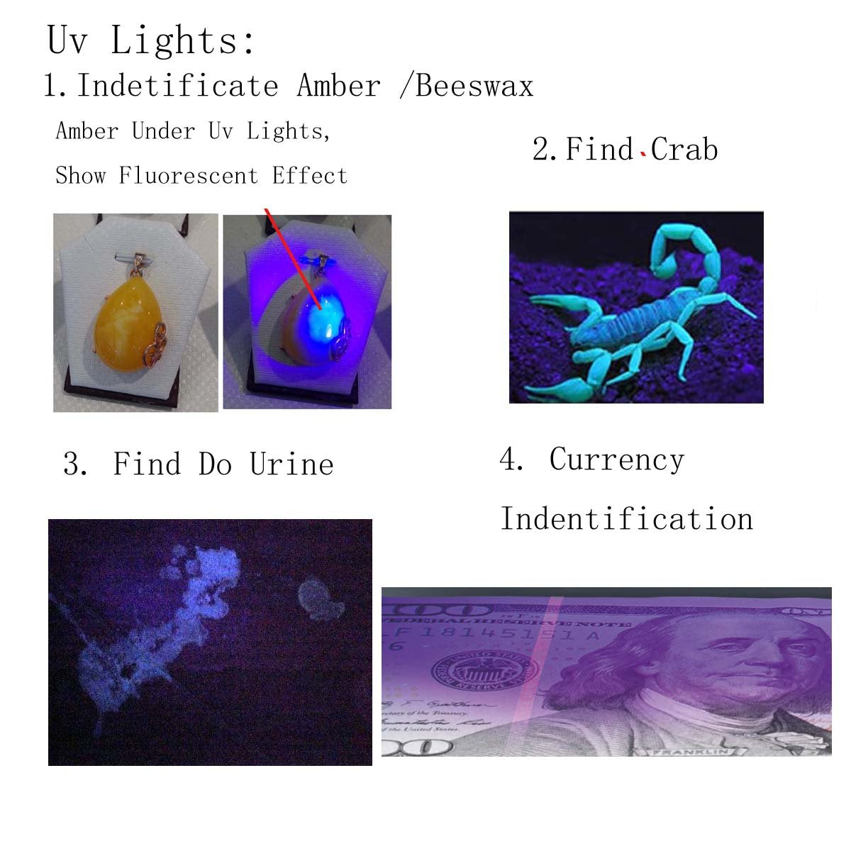Qlee Led Uv Flashlight 365Nm R5 Jade Jewelry Gemstone Identification Lights Ultraviolet/Yellow/White 3 In 1 Light Measurement Scale With Battery
