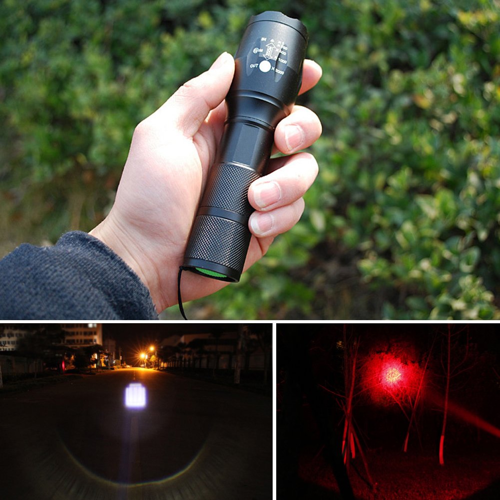 Maketheone M Red And White Flashlight, Super Bright 2In1 Handheld Led Linternas Zoomable Aluminum Alloy Torch For Camping Hiking Caving Indoor Emergencies