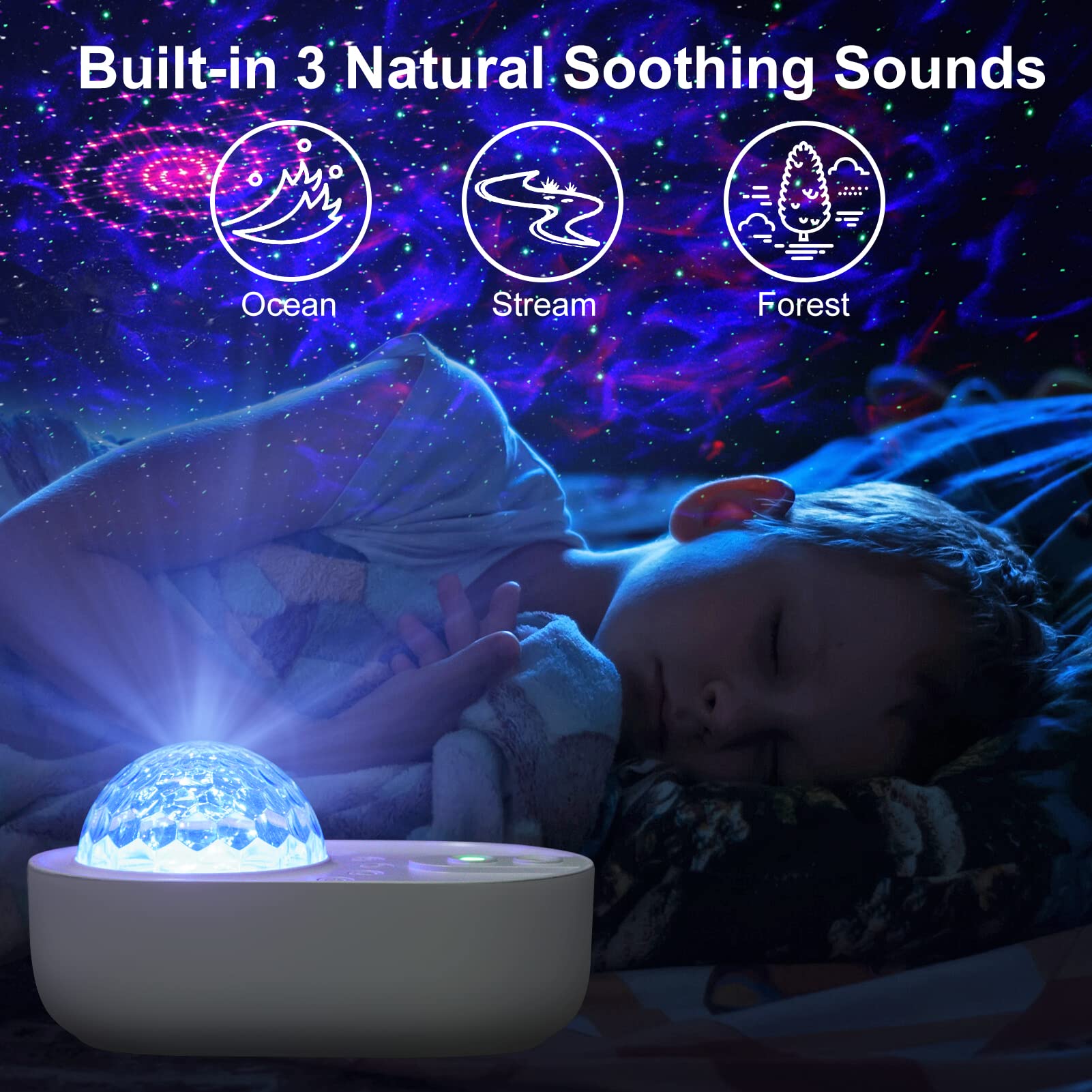 Syounda Star Projector 3 In 1 Galaxy Night Light Projector With White Noise And Bluetooth Speaker For Home Bedroom Decor, Remote Control, Christmas Birthday  For Kids Women Man - White