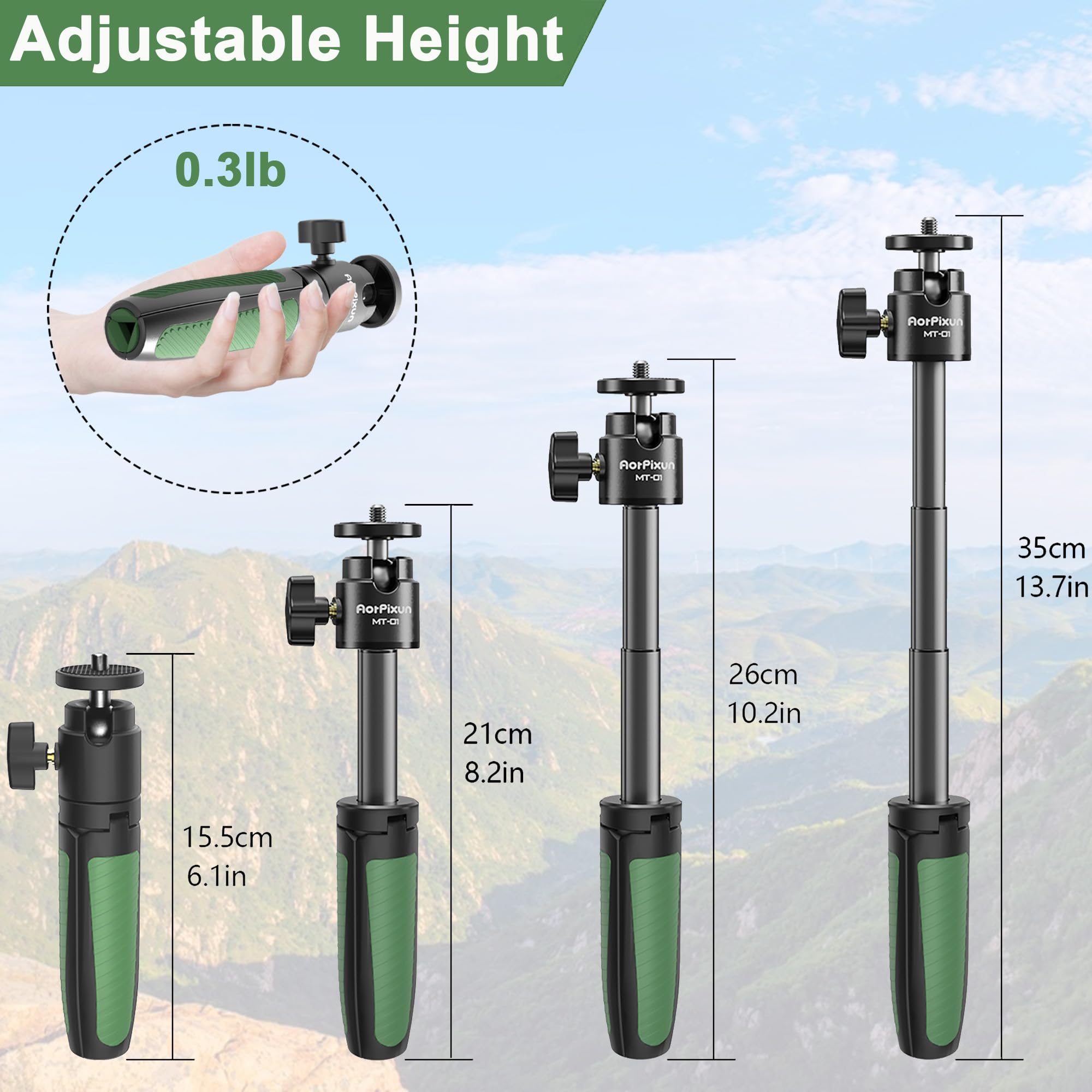 Aorpixun Mt-01 Mini Tripod For Camera Small Portable Vlogging Tripod With Ball Head & Phone Clip 1/4'' Screw For Gopro Hero Sony Canon Nikon Dji Osmo Action Insta 360 Cameras