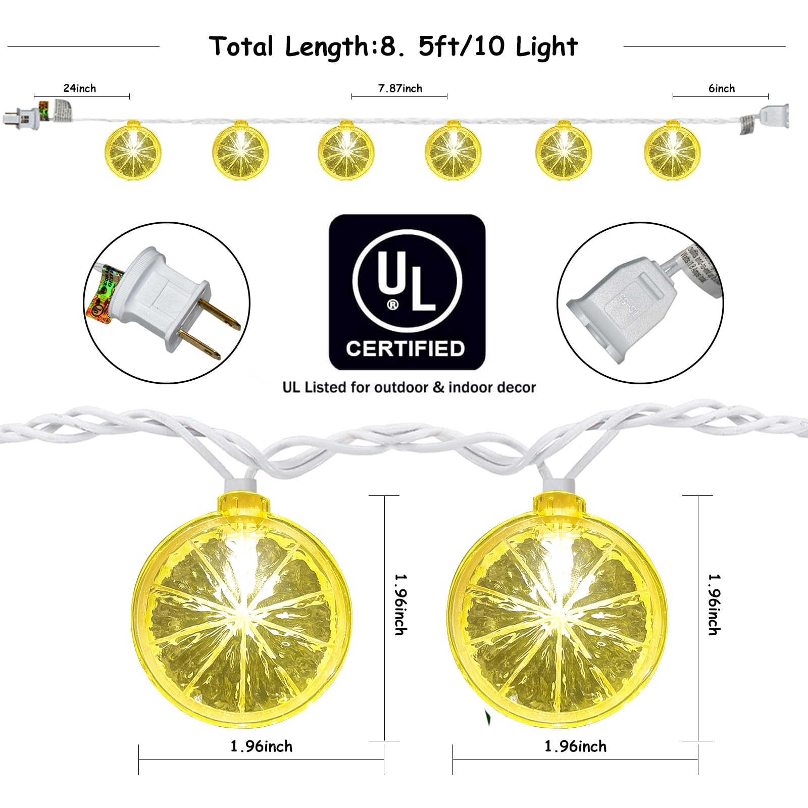 Abeja Lemon Decor String Light, 8.5Ft Lemon Fairy String Lights With 10 Lemon Slice Lights Plug In Lemon String Lights For Home Wedding Birthday Party Garden Decor