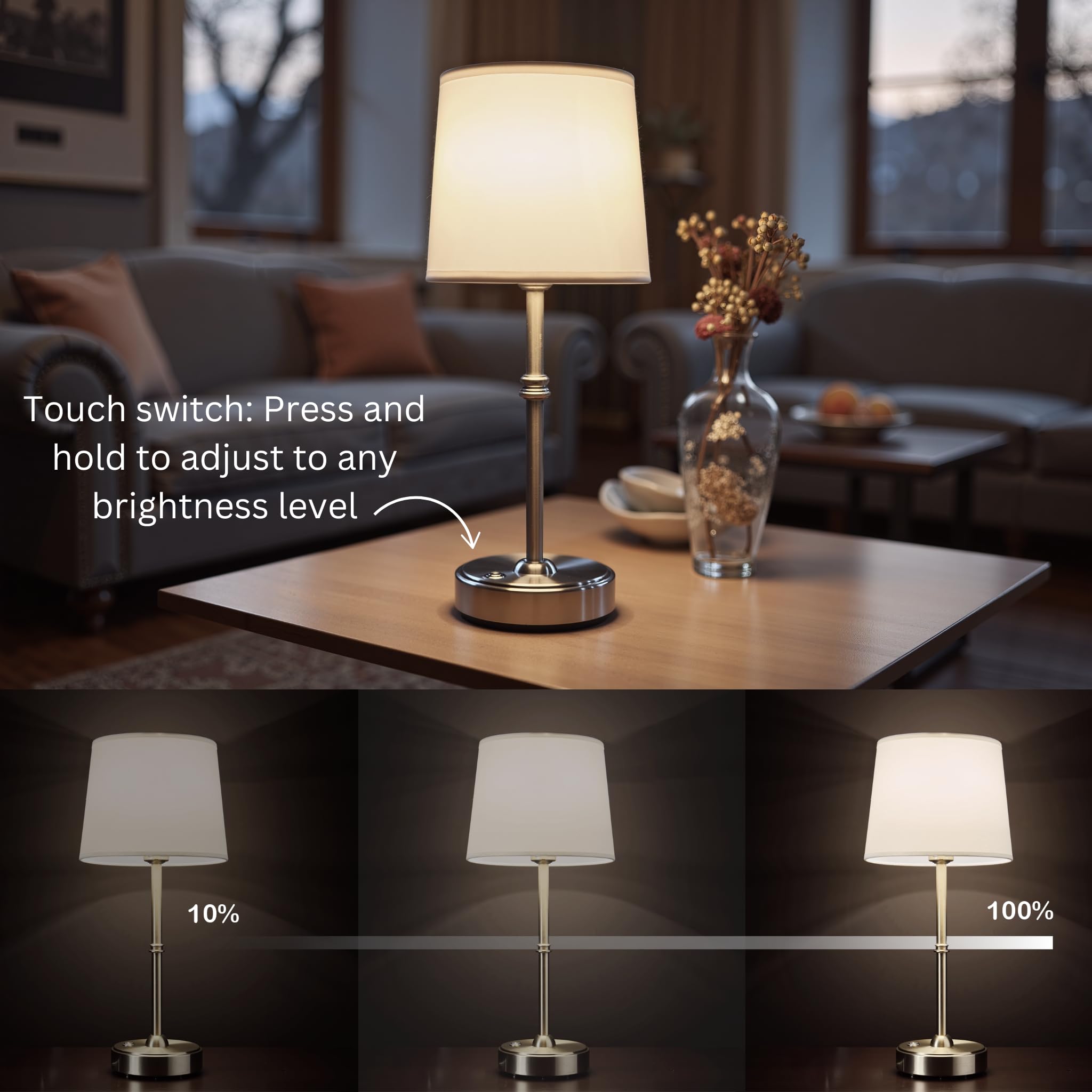 Homiezz Cordless Table Lamp, Dimmable Feature With Led Bulb, Ambient Lighting For Living Room, Bedroom, Patio, Or Restaurant, Built-In Rechargeable Battery, Reverse Charging For Iphone, Matte Black