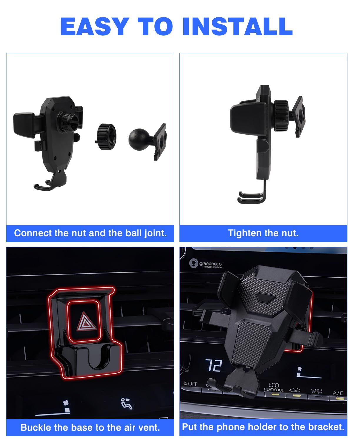 Karltys Car Phone Holder For Toyota Corolla 2020- /Corolla Cross -, Cell Phone Holder Mount Hands  Thick Case Friendly Mobile Holder For 4-7 Inch Phones