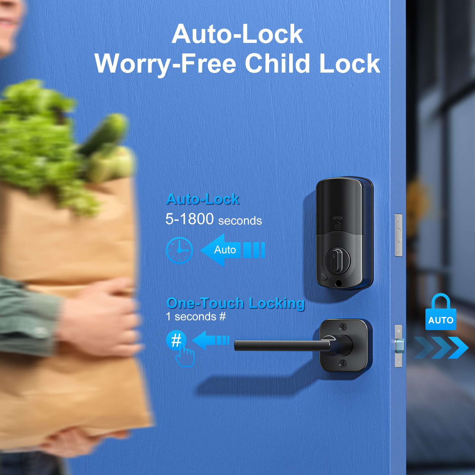 Uyf Wifi Front Door Lock Set: Keyless Entry Door Lock Deadbolt With Handle Set, Smart 360° Biometric Fingerprint Touchscreen Locks, Includes Gateway, Alexa Bluetooth App Control, Aluminum Alloy,Black