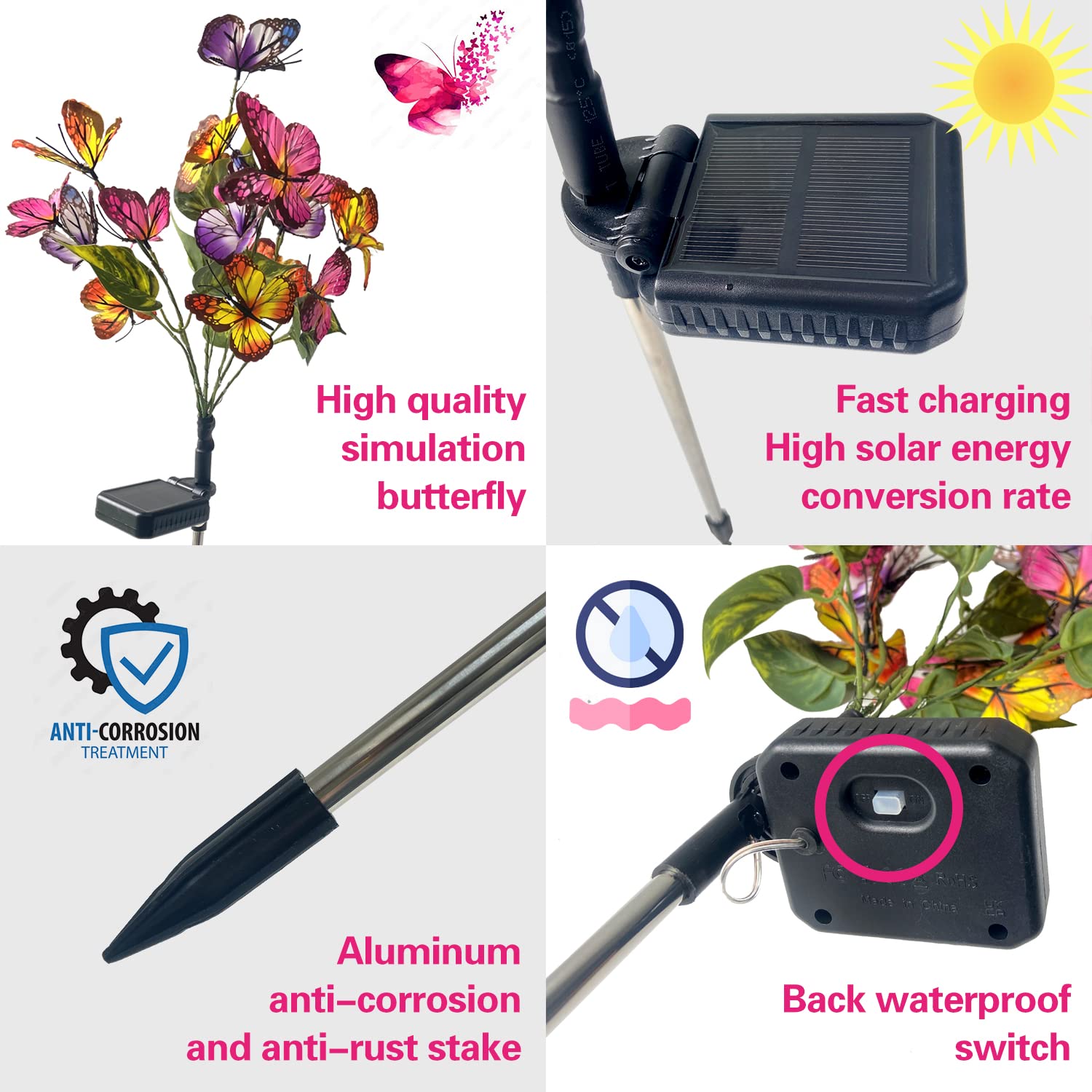 Igrark Solar Lights Outdoor Garden Butterfly Decorative Solar Stake Lights With Butterflies 2 Pack Decor Powered Waterproof For Garden Yard Pathway