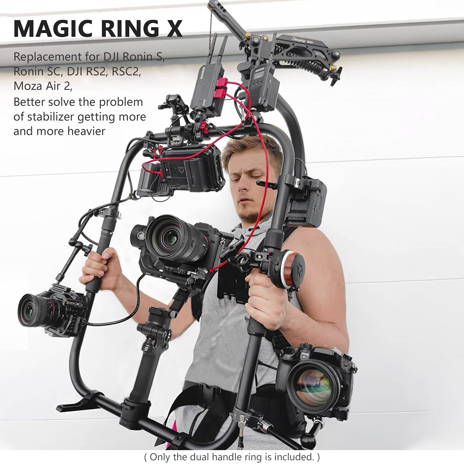 Bortt Dual Handle Gimbal Grip Magic Ring X Professional Dual Handle Grip Ring Handheld Stabilizer Photography Accessory Load Bearing 20Kg Replacement For S/Sc/ Rs2/ Rsc2/ Moza Air 2, Black