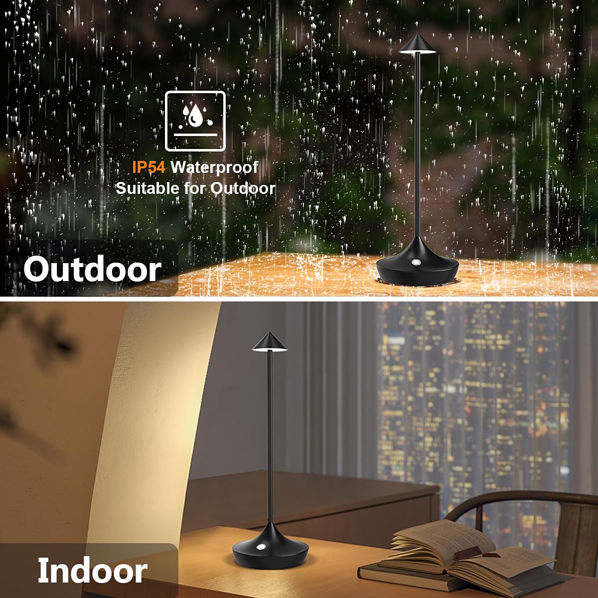 Bravzurg Cordless Table Lamps Rechargeable, 6000Mah Battery Operated Led Touch Desk Lamp Outdoor Waterproof Wireless Dimmable Modern Table Light For Dining Patio Restaurant Home Set Of 2 Black