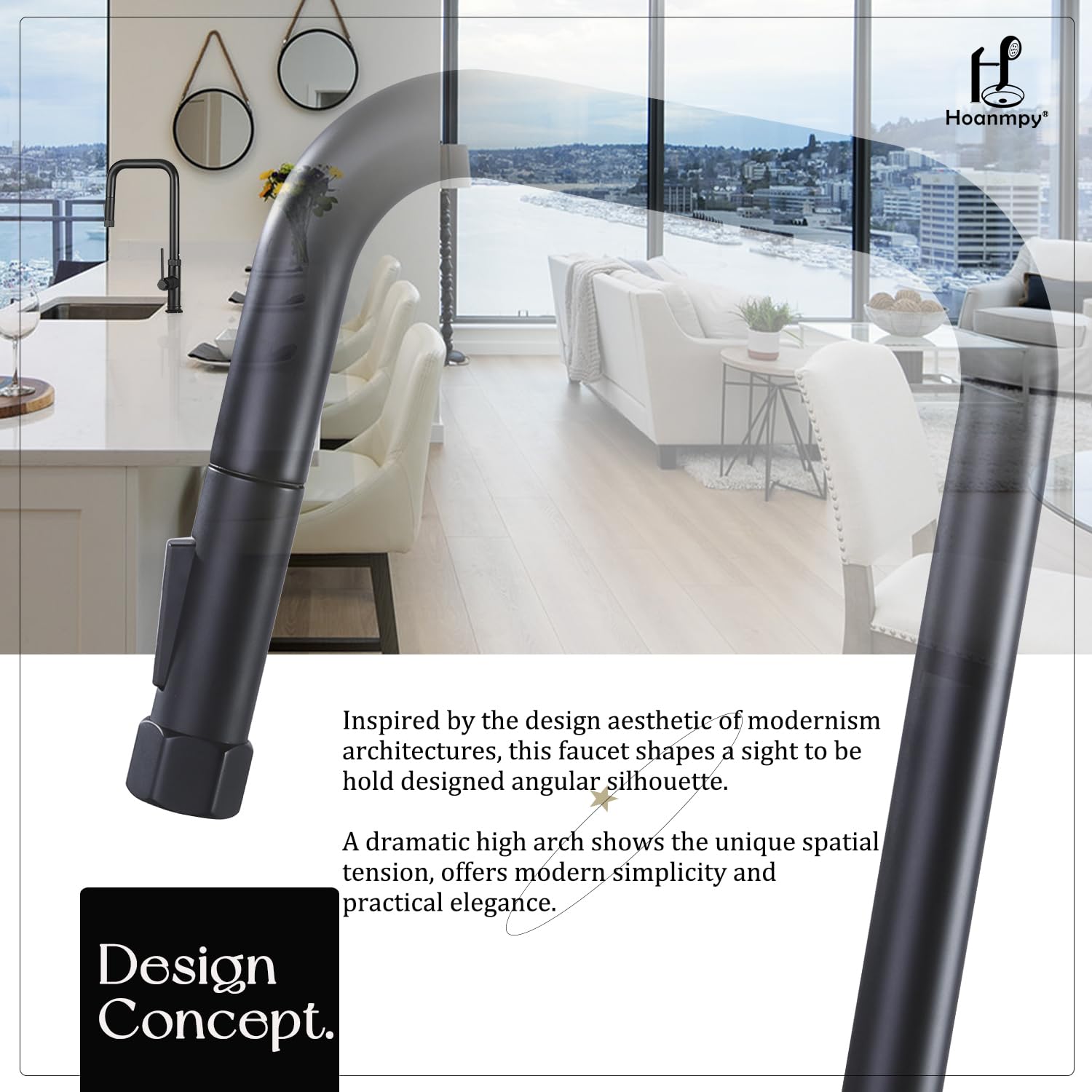 Hoanmpy Kitchen Faucets With Pull Down Sprayer Finishes Vintage Colours Kitchen Faucets, 17 Inch Brass Faucet For Kitchen Sink With Deck Plate (Matte Black)