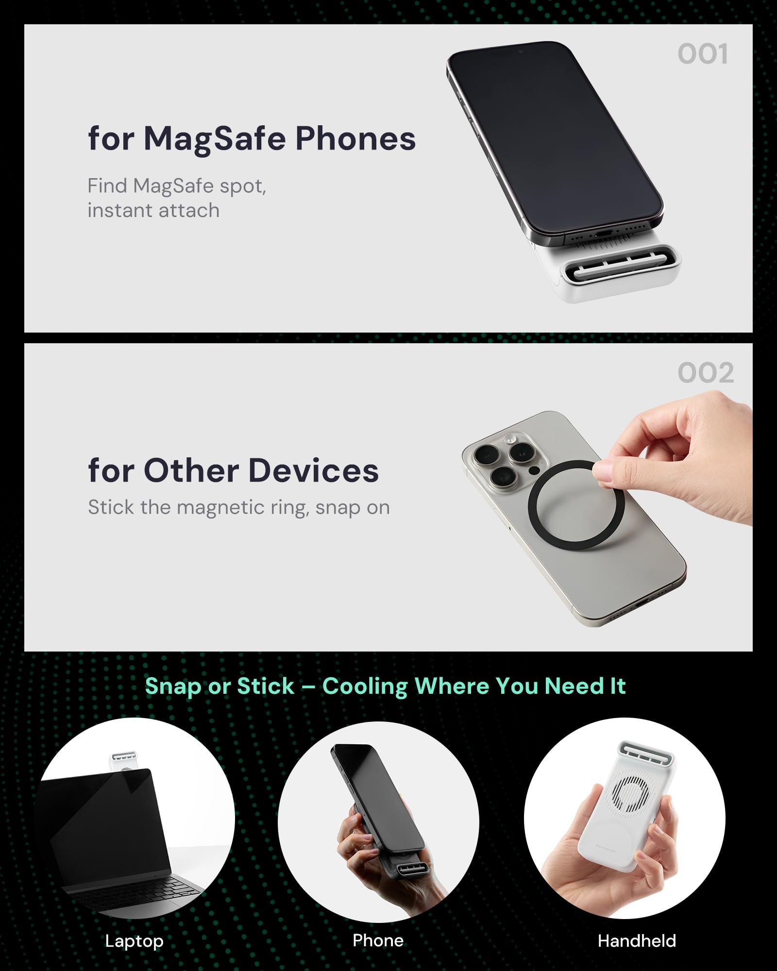 Portable Beneunder handheld fan, MagSafe compatible with magnetic ring, perfect for personal cooling on the go
