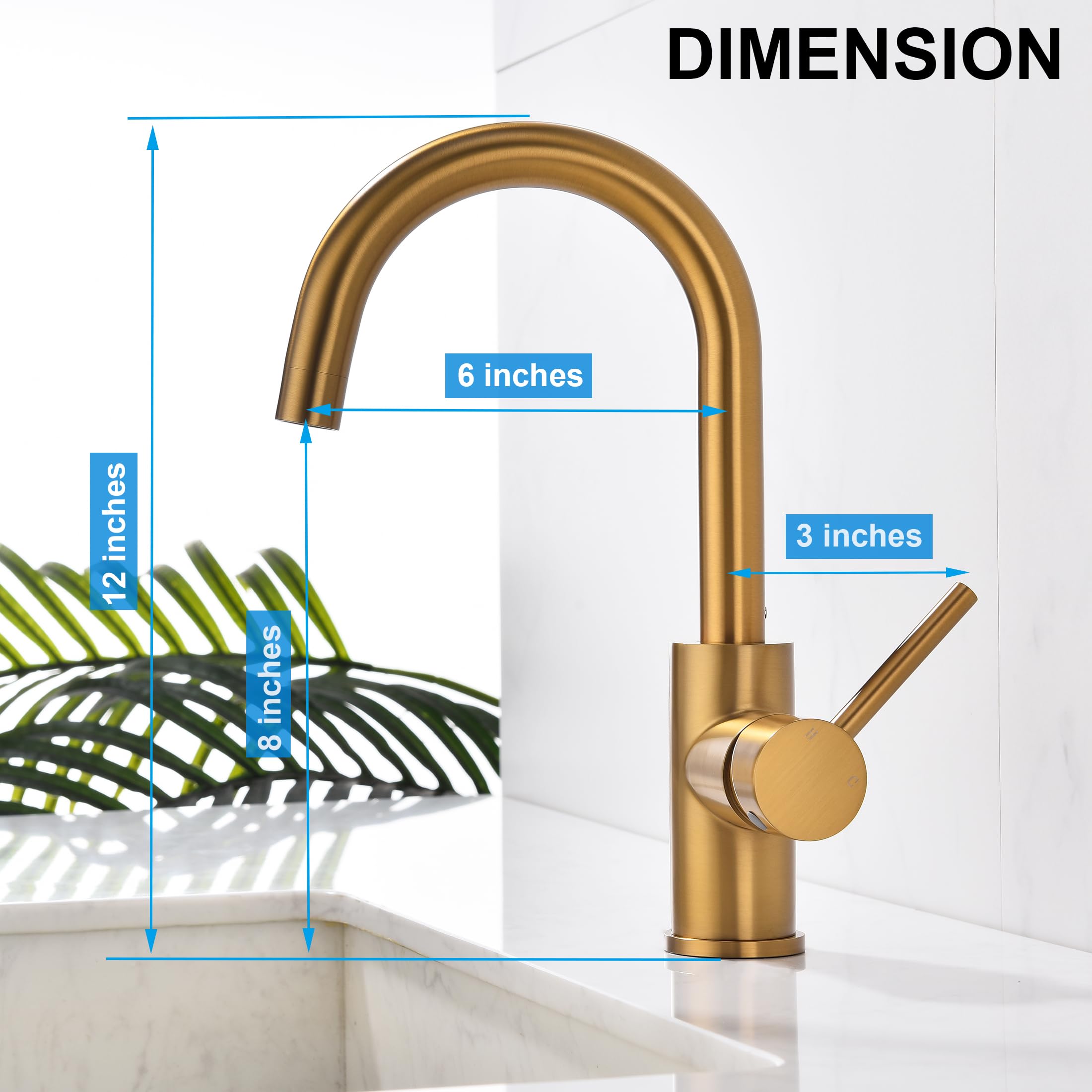 Wipphs Brass Bar Faucet Single Hole, Brushed Brass Kitchen Sink Faucets, Single Handle Brush Gold Modern Wet Bar Sink Faucets, Stainless Steel Mixer Basin Taps
