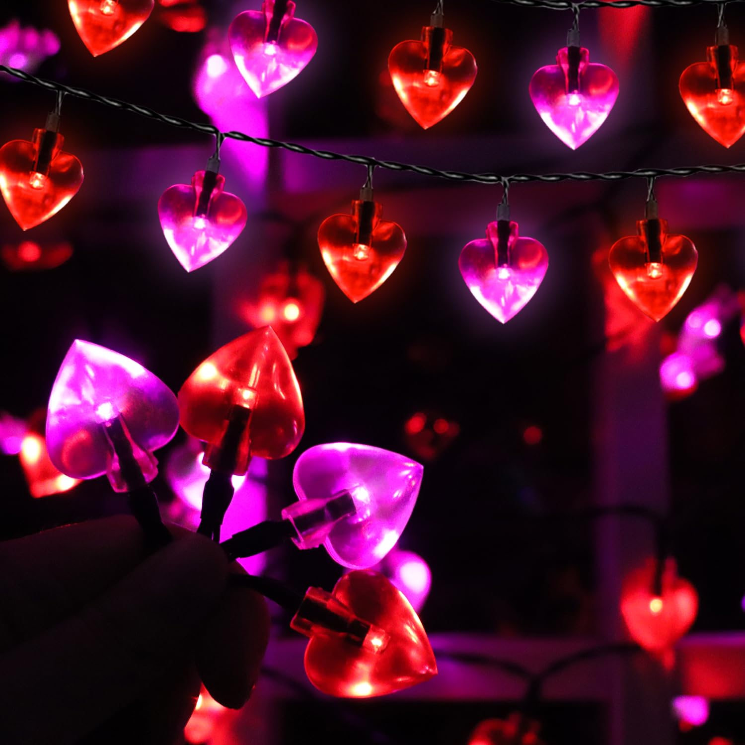 Hugsvik 50Led Solar Heart String Lights, 8 Modes Red Pink Heart Lights For Outdoor Garden Yard Balcony Decor