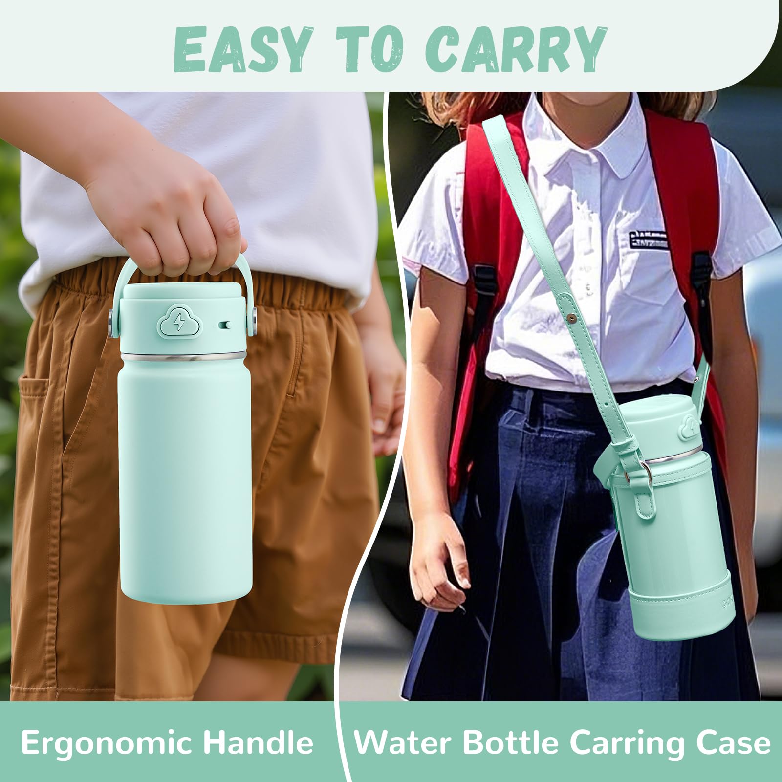 Coktik Kids Water Bottle With Straw, 14Oz Insulated Stainless Steel Tumbler, Leak-Proof Locking