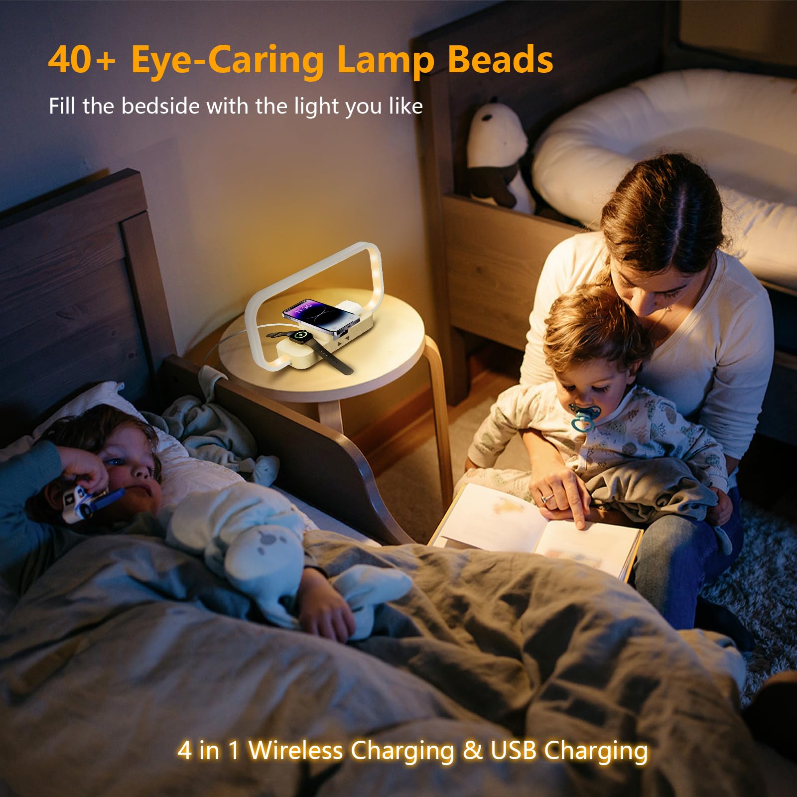 Crll Led Bedside Lamp, Desk Lamp With Wireless Charger With 3 Charging Station, 5 Color Mode & Dimmable, Touch Lamps For Nightstand With Clock, Night Table Lamp For Bedroom, For Women, Men, Friends