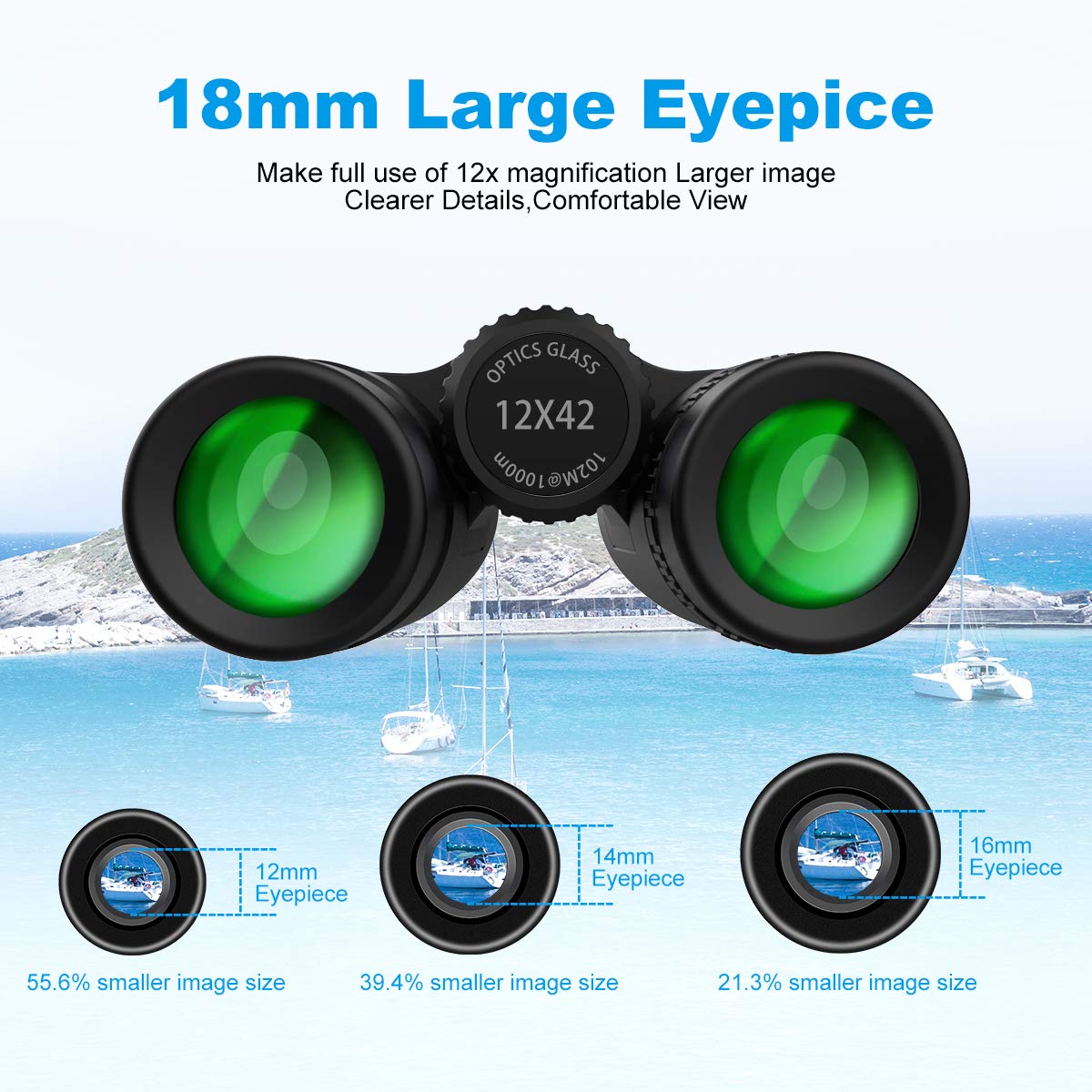 Weareok 12X42 Binoculars For Adults, Binoculars With Weak Light Vision, Smartphone Photograph Adapter - 18Mm Large View Eyepiece,16.5Mm Super Bright Bak4 Prism Fmc Lens For Birds Watching Hunting Sports