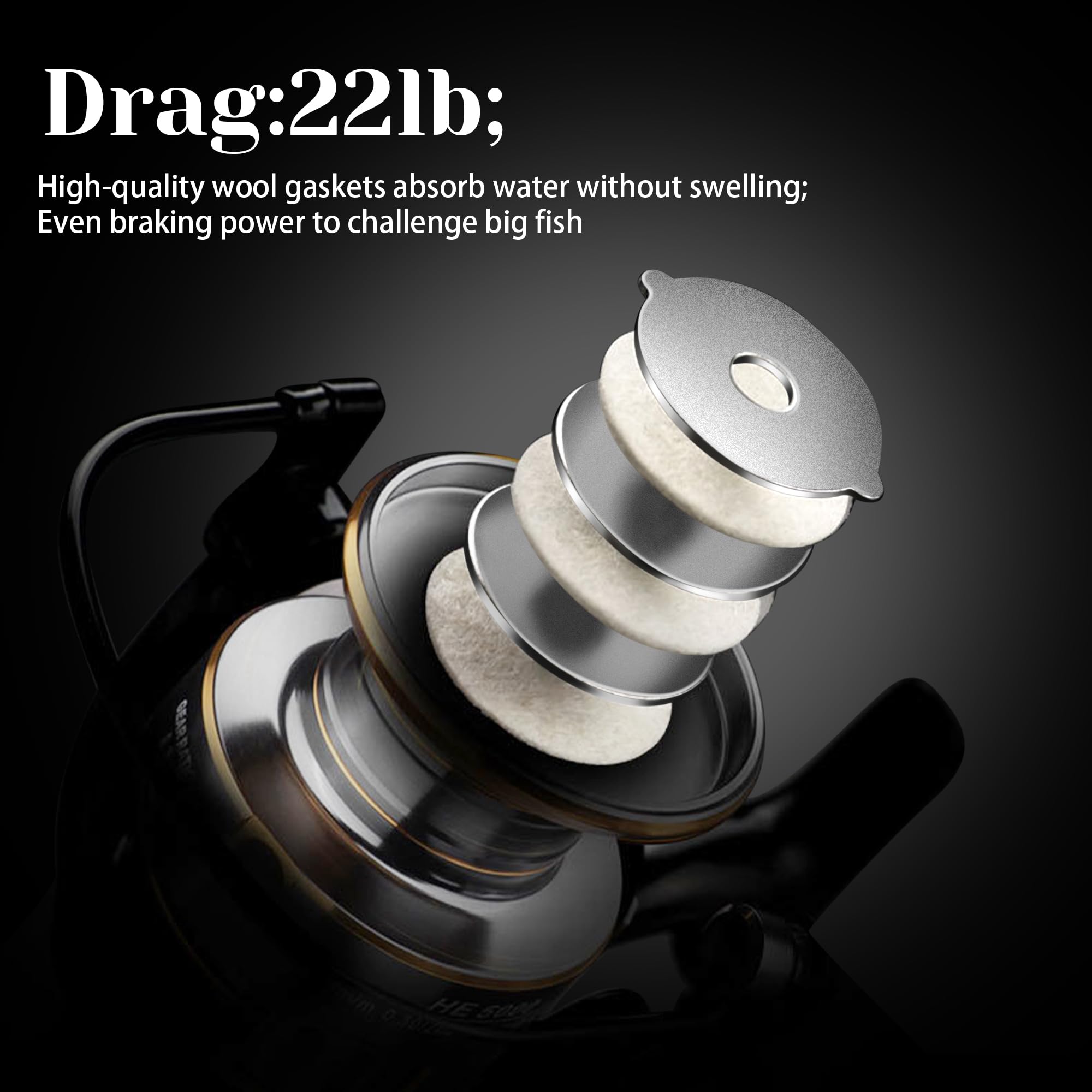 Lacusmall Spinning Fishing Reel, Saltwater Freshwater Spinning Fishing Reel, He Series 22Lbs Max Drag, 12 Ball Bearings,5.2:1,3000,4000,5000 Series