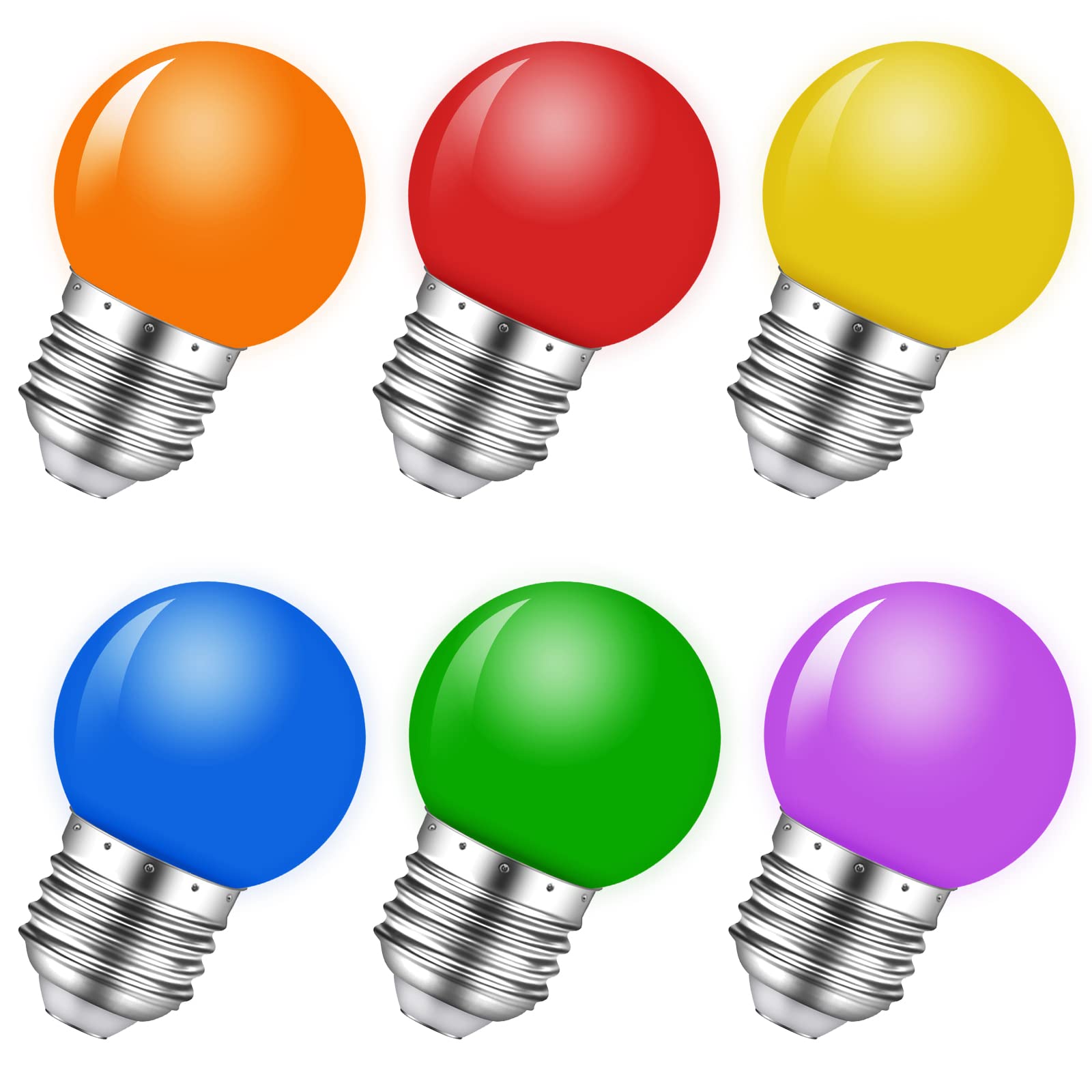 Mzyoyo Colored Light Bulbs,1W Led G45 E26 Light Bulb,Red Green Blue Orange Yellow Purple Mixed Colours,For Halloween Bedroom Holiday Party Decoration String Light Bulbs Replacement,6 Pack