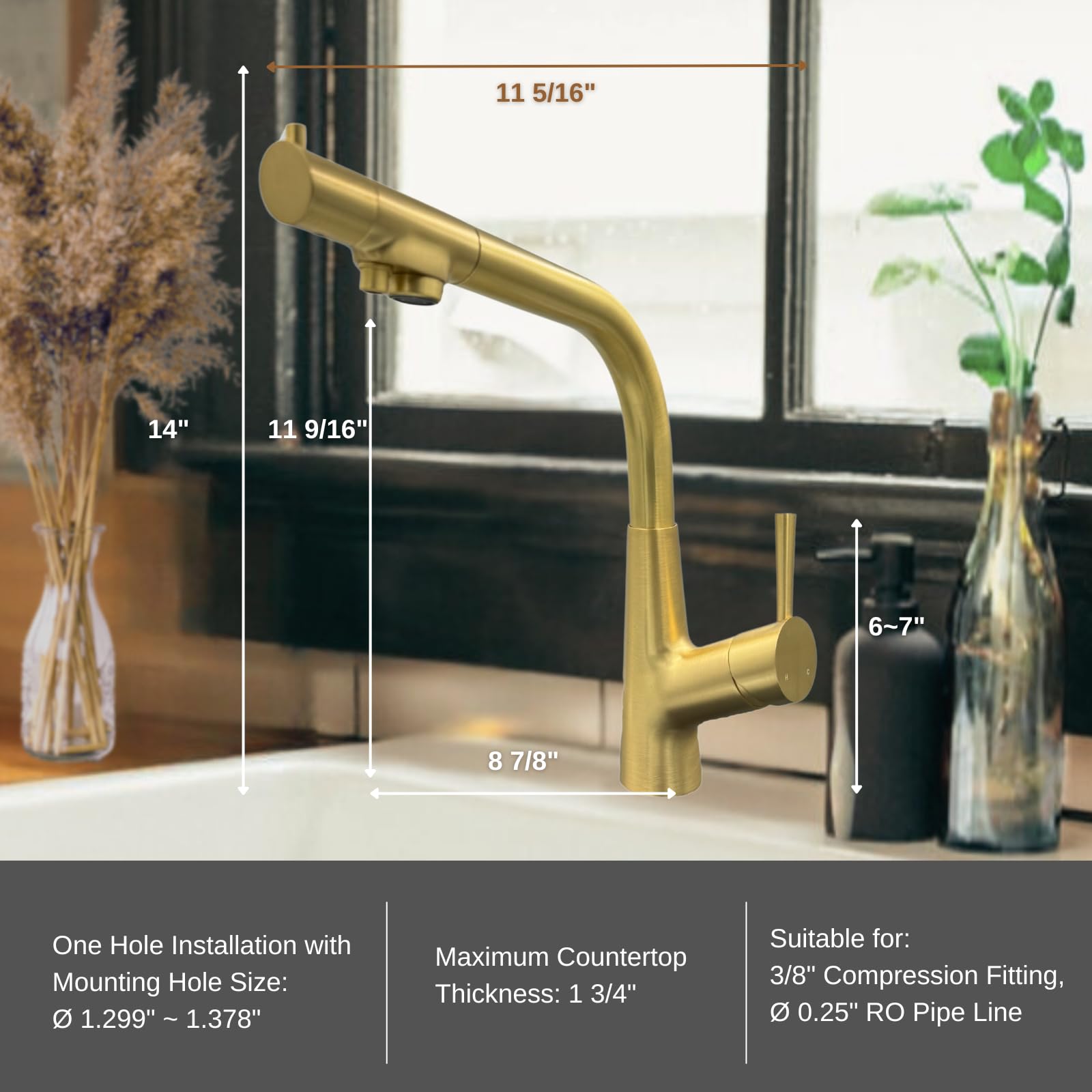 Stilwerk Creation & Living Stilwerk 3 In 1 Kitchen Sink Faucet Krp2268, 3 Way Kitchen Faucet, Cold And Hot Water Mixer Kitchen Tap, Brass Drinking Water Faucet, 360° Swivel, Lead-, Gold