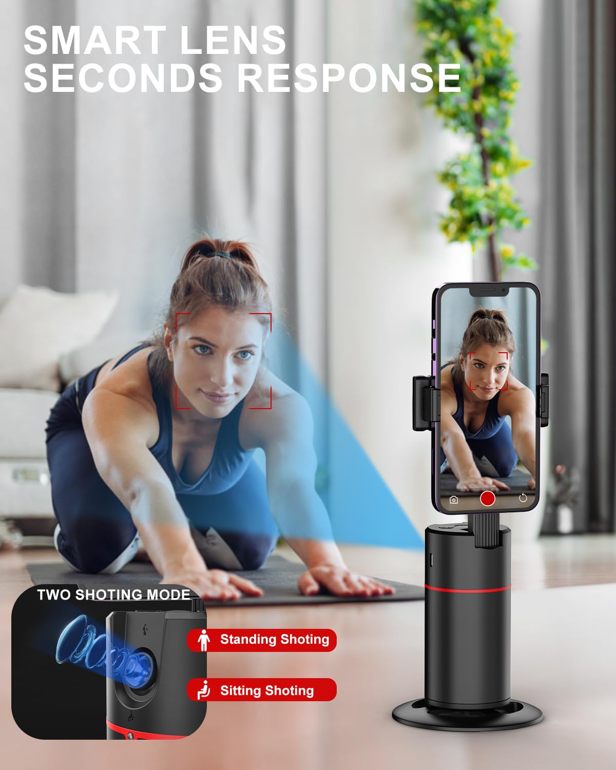 Koscheal Auto Face Tracking Tripod, 360° Rotation With Stand,No App,Body Phone Tracking Tripod With Two Selfie Light,Gesture Control Smart Shooting Camera Mount For Live Vlog Streaming Video Tiktok