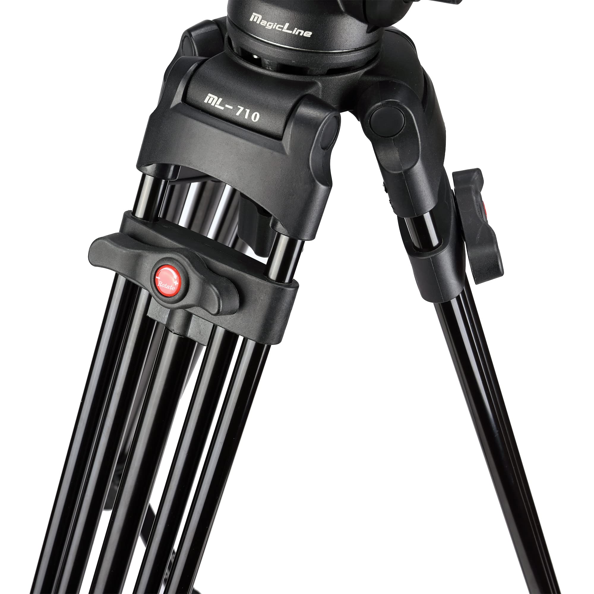 Magicline 70.9 Inch Heavy Duty Aluminum Video Camera Tripod With Fluid Head, 2 Pan Bar Handles,Extendable Mid-Level Spreader, Max Load 22 Lb For Canon Nikon Sony Dslr Camcorder Cameras Black