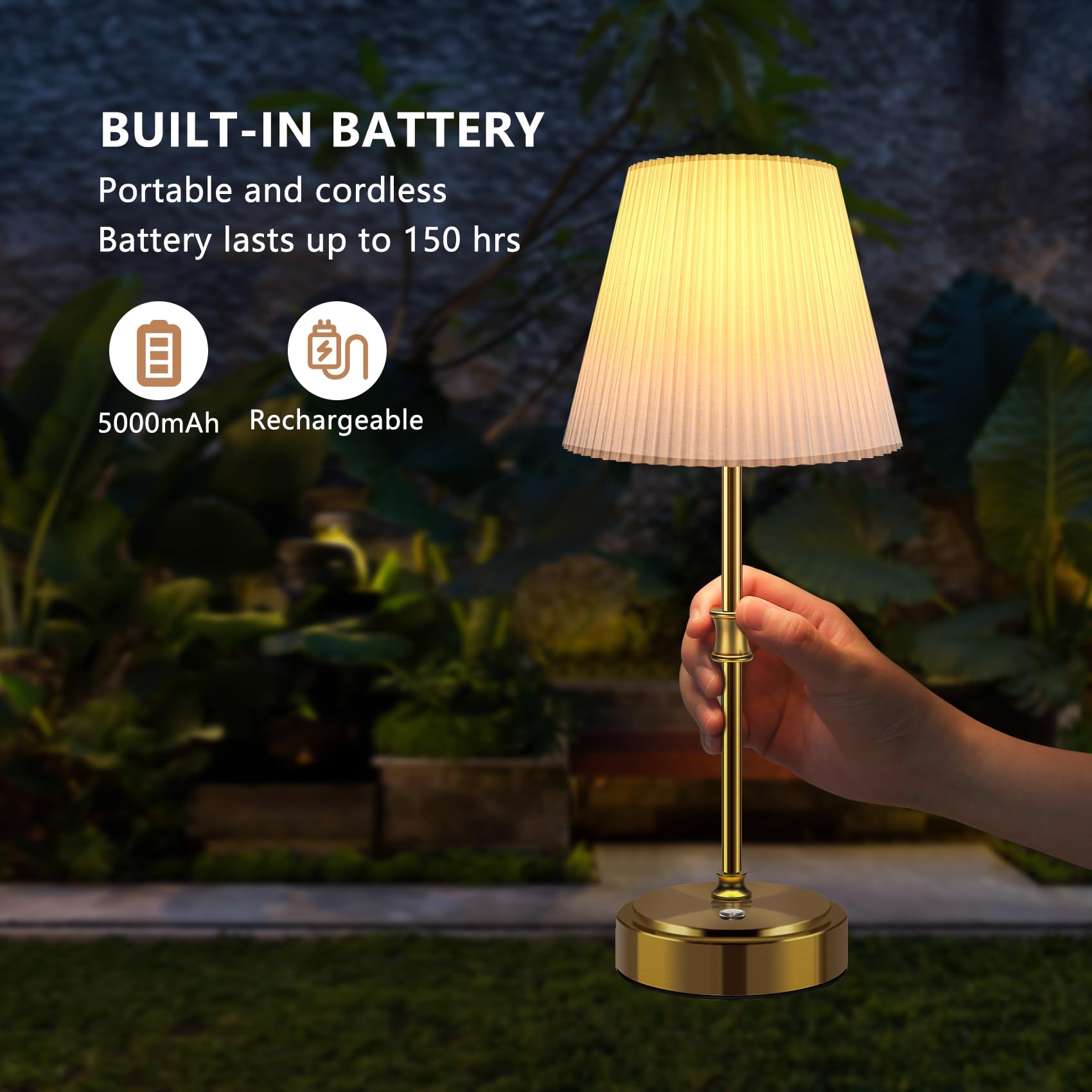 Hugchg Touch Control Cordless Table Lamp, 5000Mah Battery Powered,Bedside Night Lamp With Stepless Dimming, Portable Table Lamp For Bedroom,Restaurants,Offices,Cafe,Gold,2 Pack