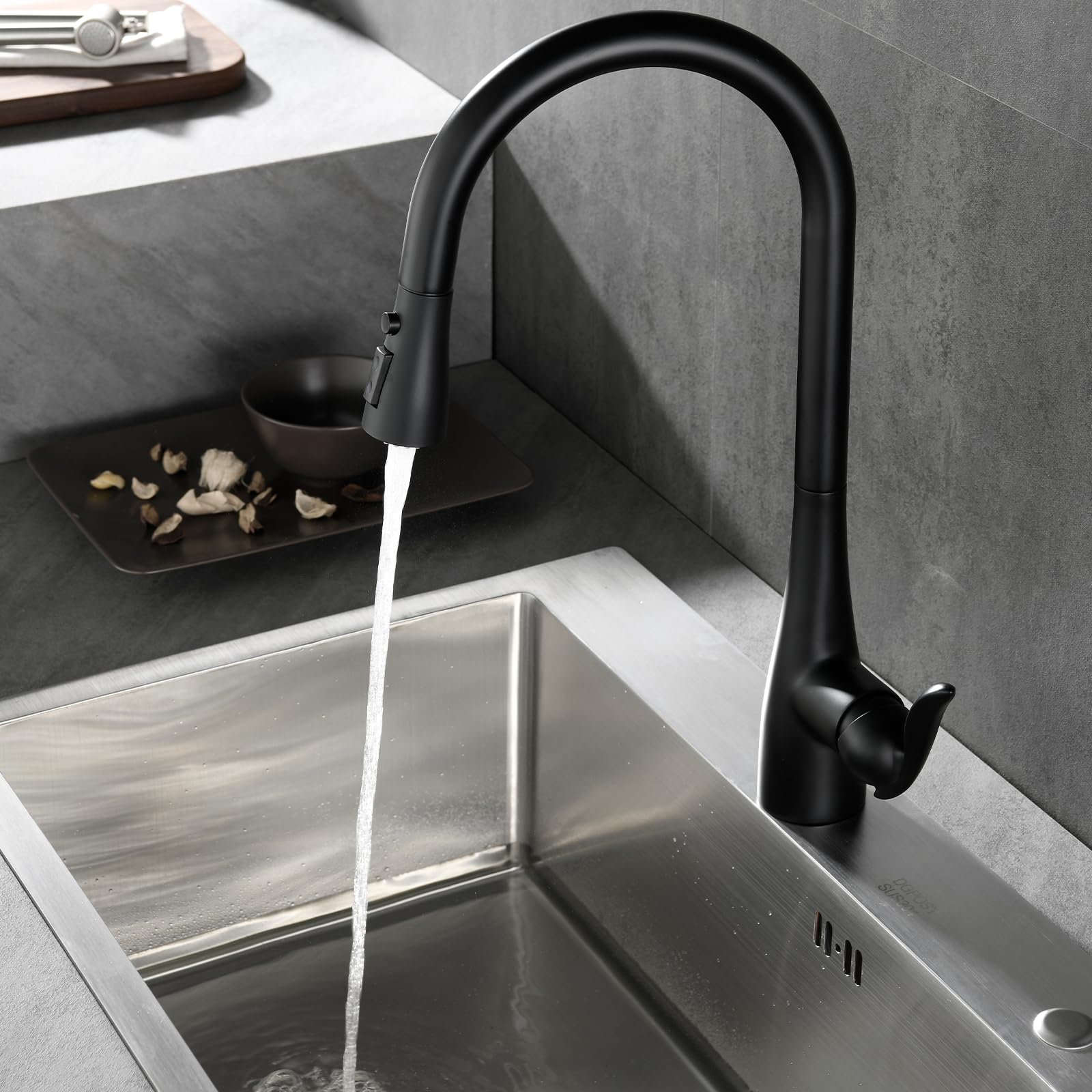 Aonebath Kitchen Faucets, Replacement For Moen Matte Black One-Handle Pulldown Kitchen Sink Faucet Featuring Power Boost For A Faster Clean, Black Kitchen Faucet With Pull Down Sprayer, 7594Bl