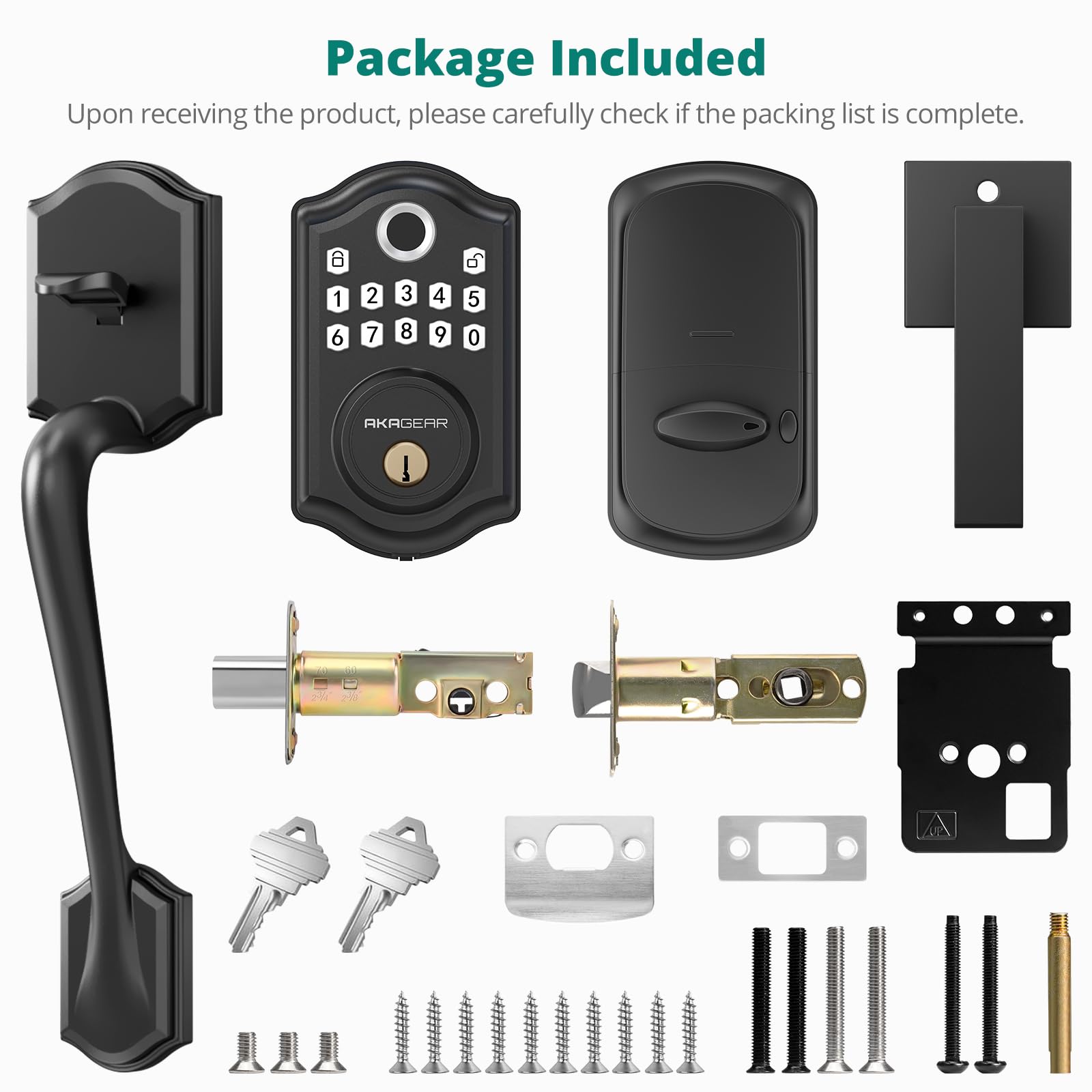 Akagear Ds10 Keyless Entry Door Locks - Keypad Lock With Handle Set, Fingerprint Deadbolt, Smart Locks For Front Doors, Auto-Lock & One Touch Locking, 2 Keys, Easy Installation