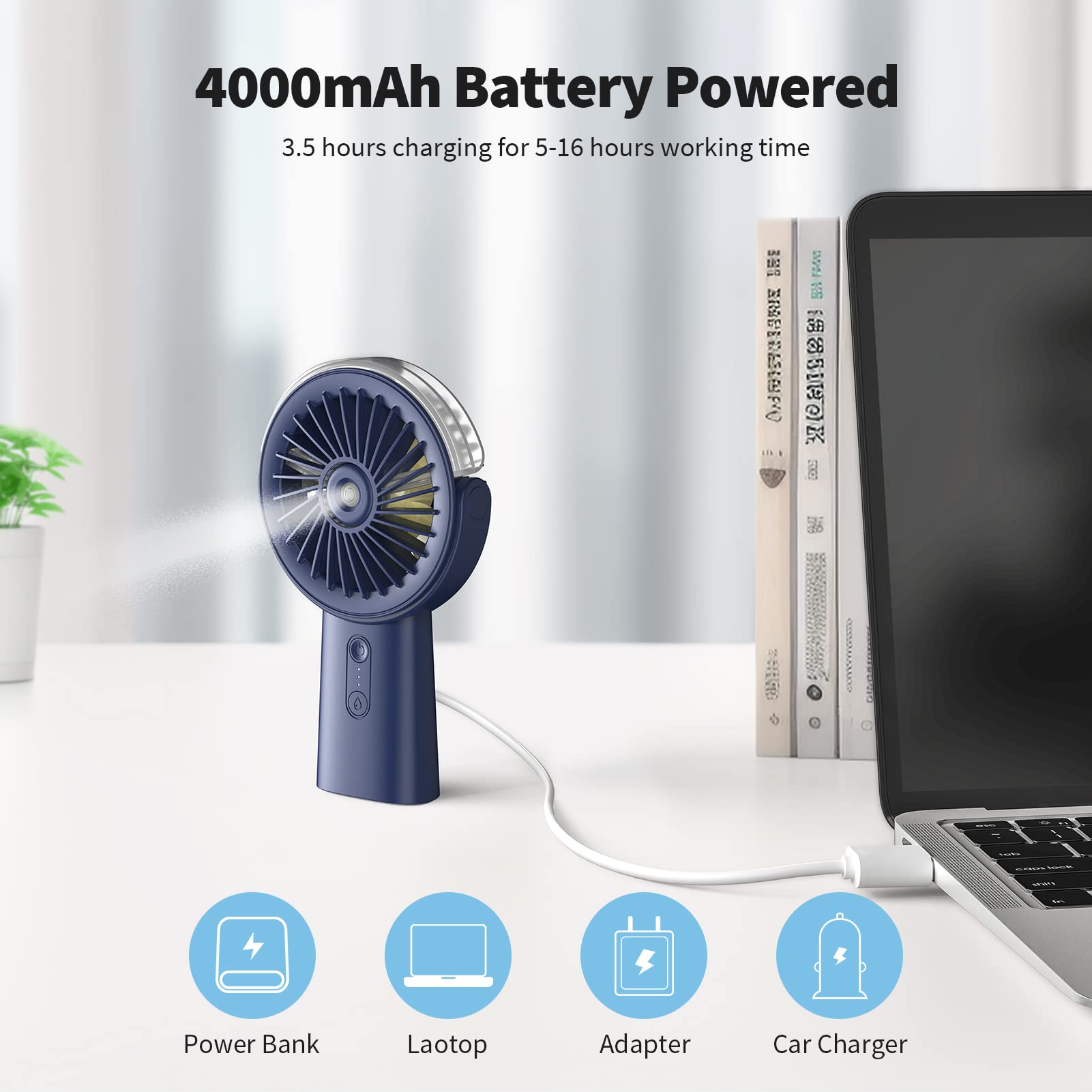 Otlonpe Handheld Misting Fan Portable, 4000Mah Rechargeable Small Personal Water Spray Hand Held