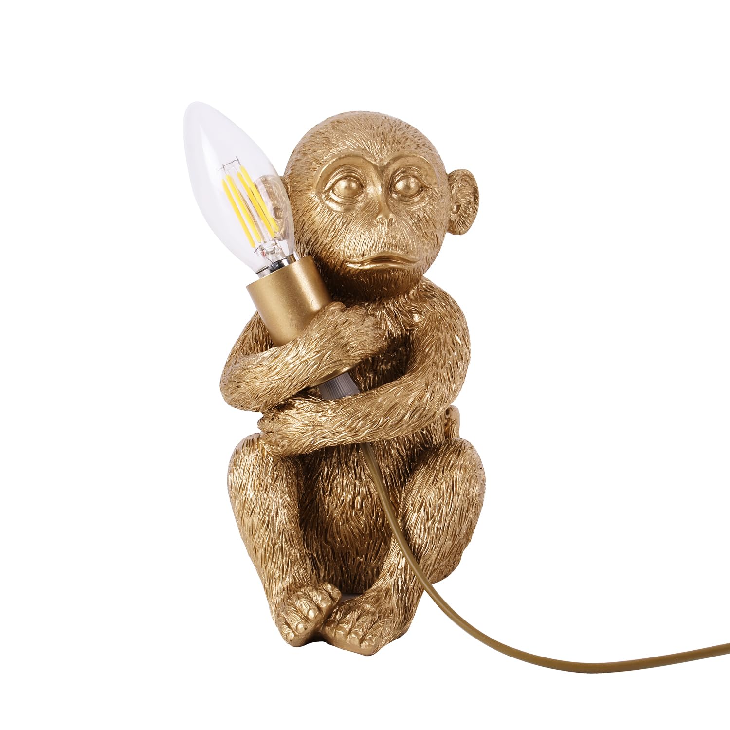 Jorunhe Hand-Carved Resin Monkey Table Lamp - Artistic Small Animal Desk Light For Bedroom, Living Room & Cafe Decor, E12 Socket (Bulb Not Included), 7.9" Height