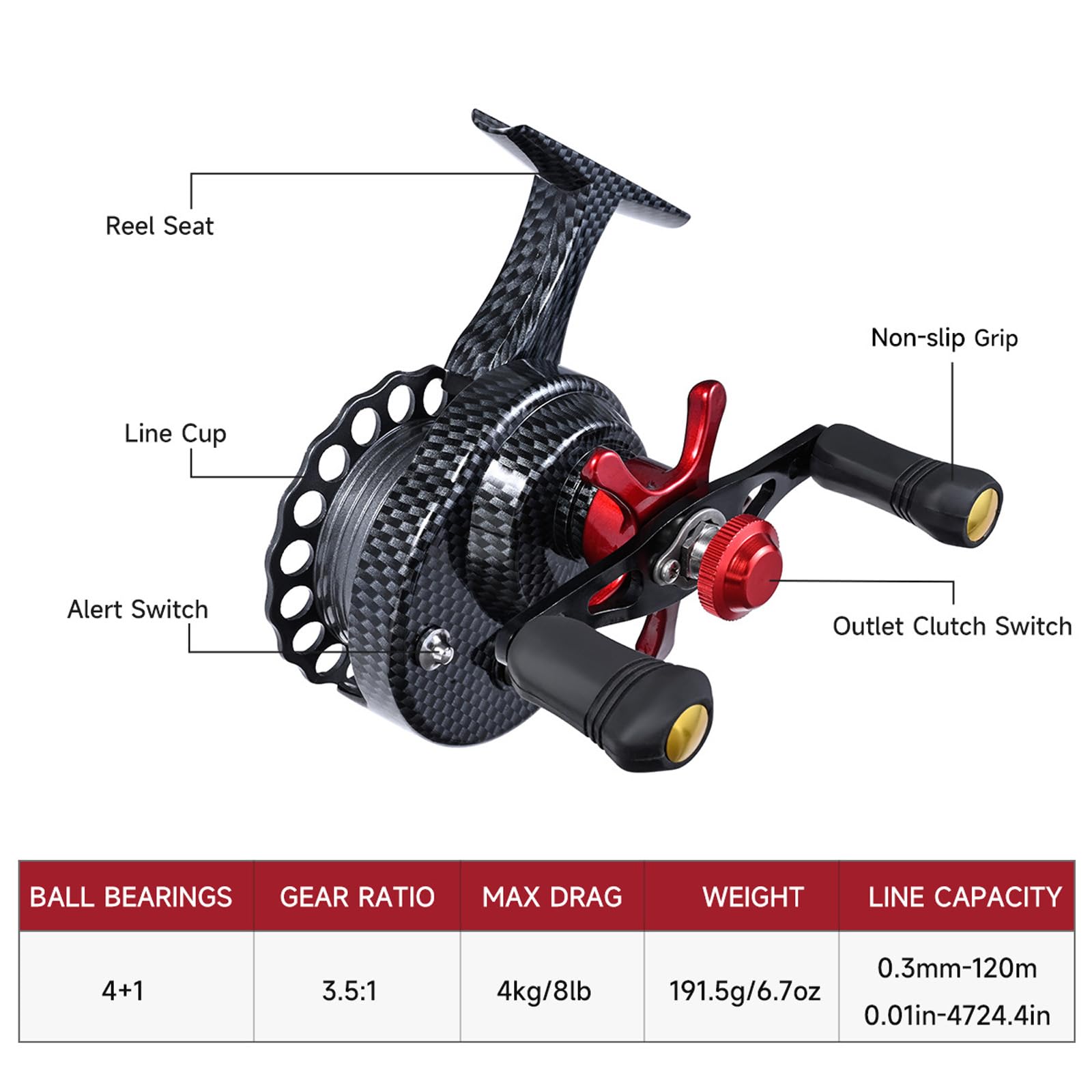 Hxyig Fishing Reel Ice Fishing Trolling Fishing Reel Left Hand/Right Hand Metal High-Stem Raft Reel Carbon Texture