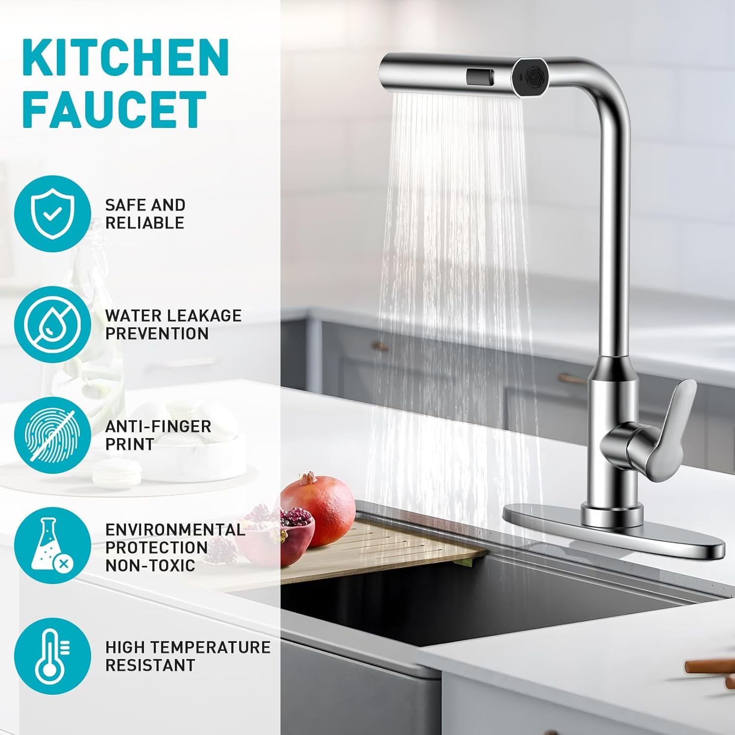 Tedflop Kitchen Faucet With Pull Down Sprayer - Stainless Steel Kitchen Sink Faucets 3 In 1 Function, Waterfall 360° Swivel Kitchen Faucet, Bar, Laundry, Rv,Farmhouse（Brushed）