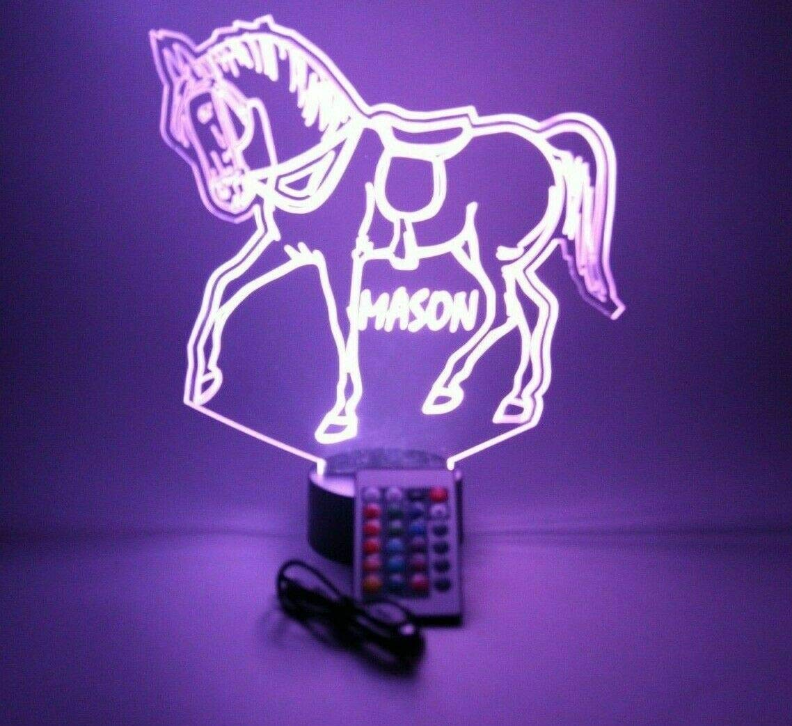 Mirror Mania Horse Light Up Lamp Led Personalized Name Night Light Engraved Running Horses Rider Stallion Table Lamp - It'S Wow, With Remote, 16 Color Options, Dimmer, Engraved, Great