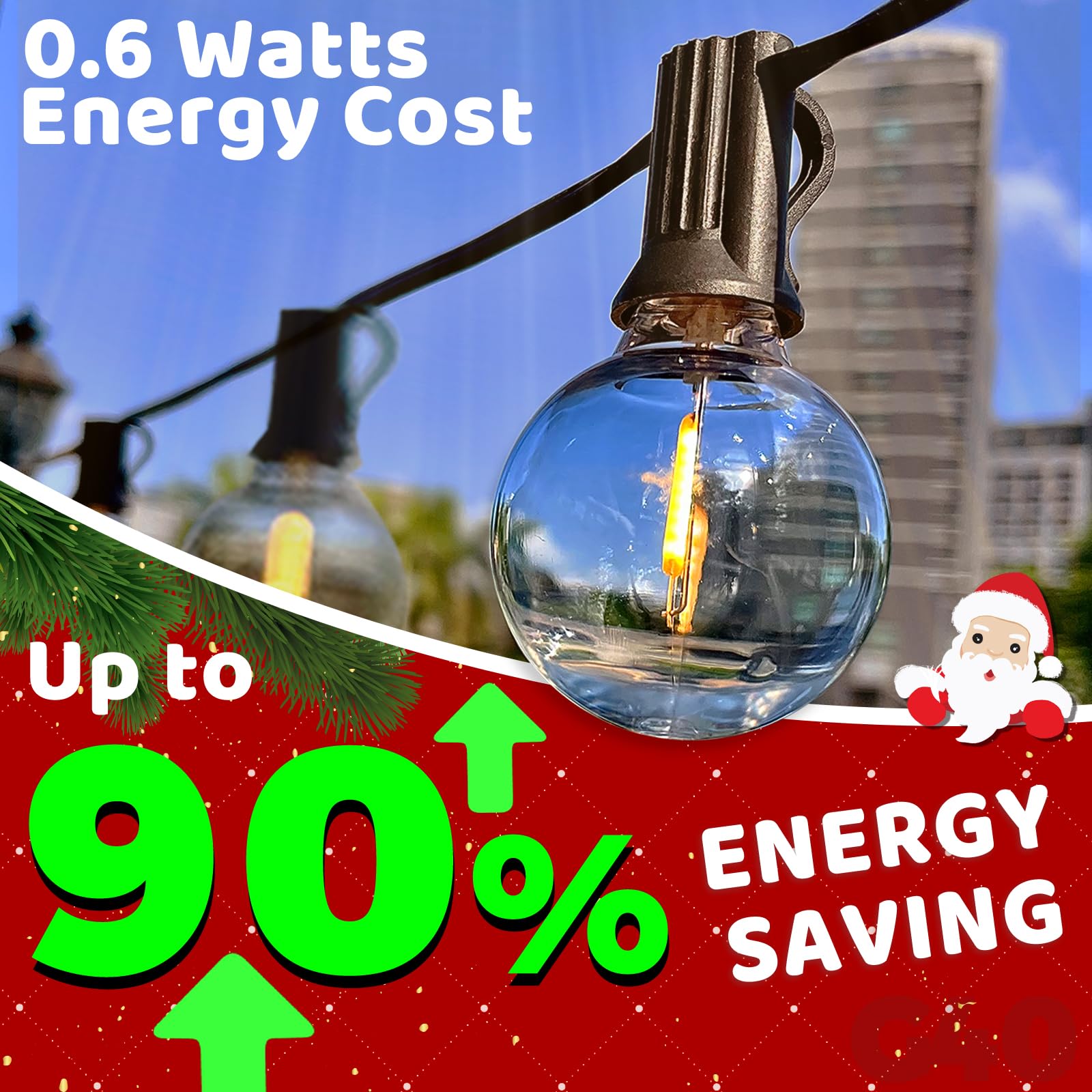 Solros Studio 10Ft Led Outdoor String Lights - Waterproof Patio Lights Shatterproof G40 Edison Globe Bulb, Connectable Hanging Outdoor String Lighting For Indoor Backyard Yard Gazebo Porch Party Decor - Solros