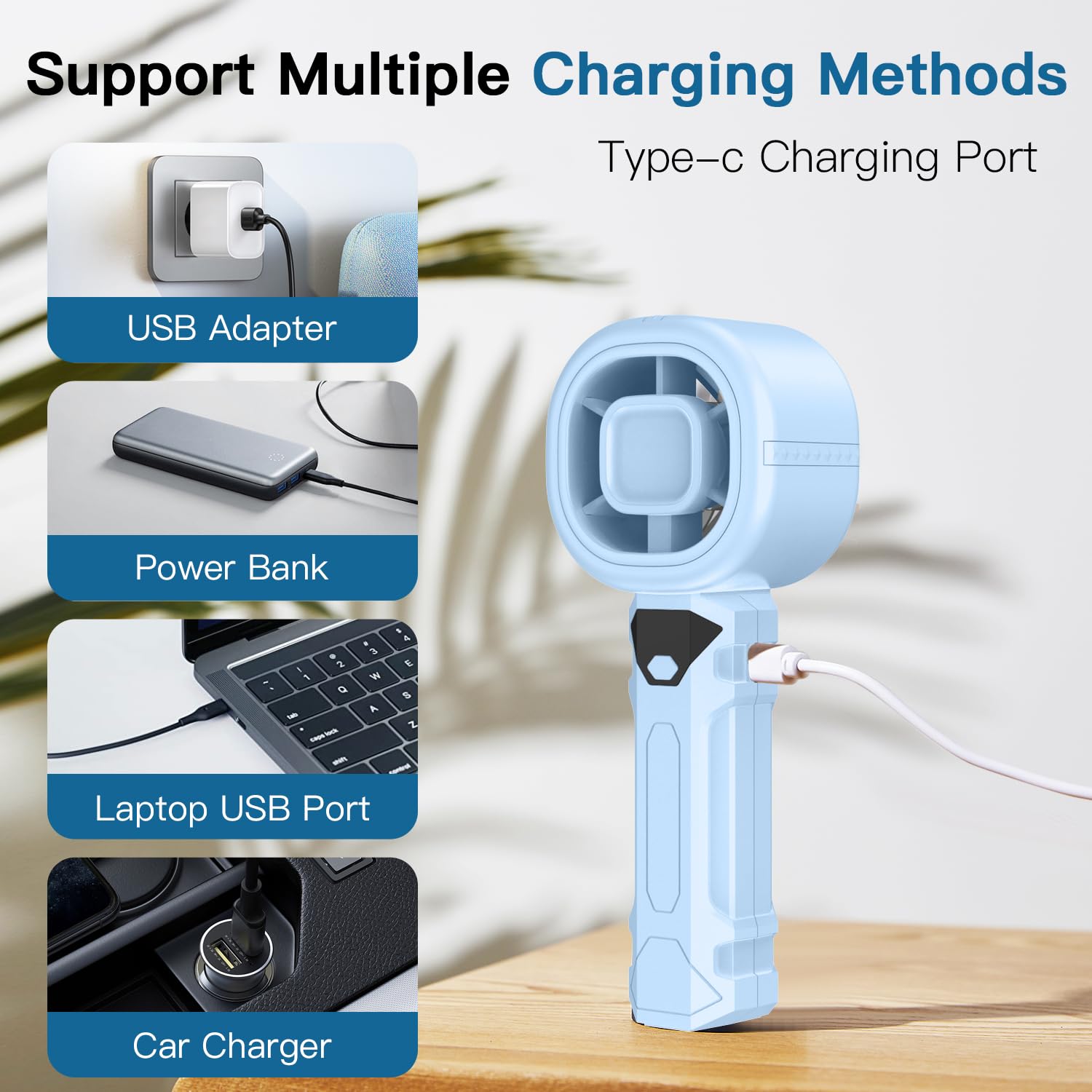 Portable Handheld Fan, Mini Personal Fans With Digital Display, 3 Wind Speeds, 3000Mah Battery Usb