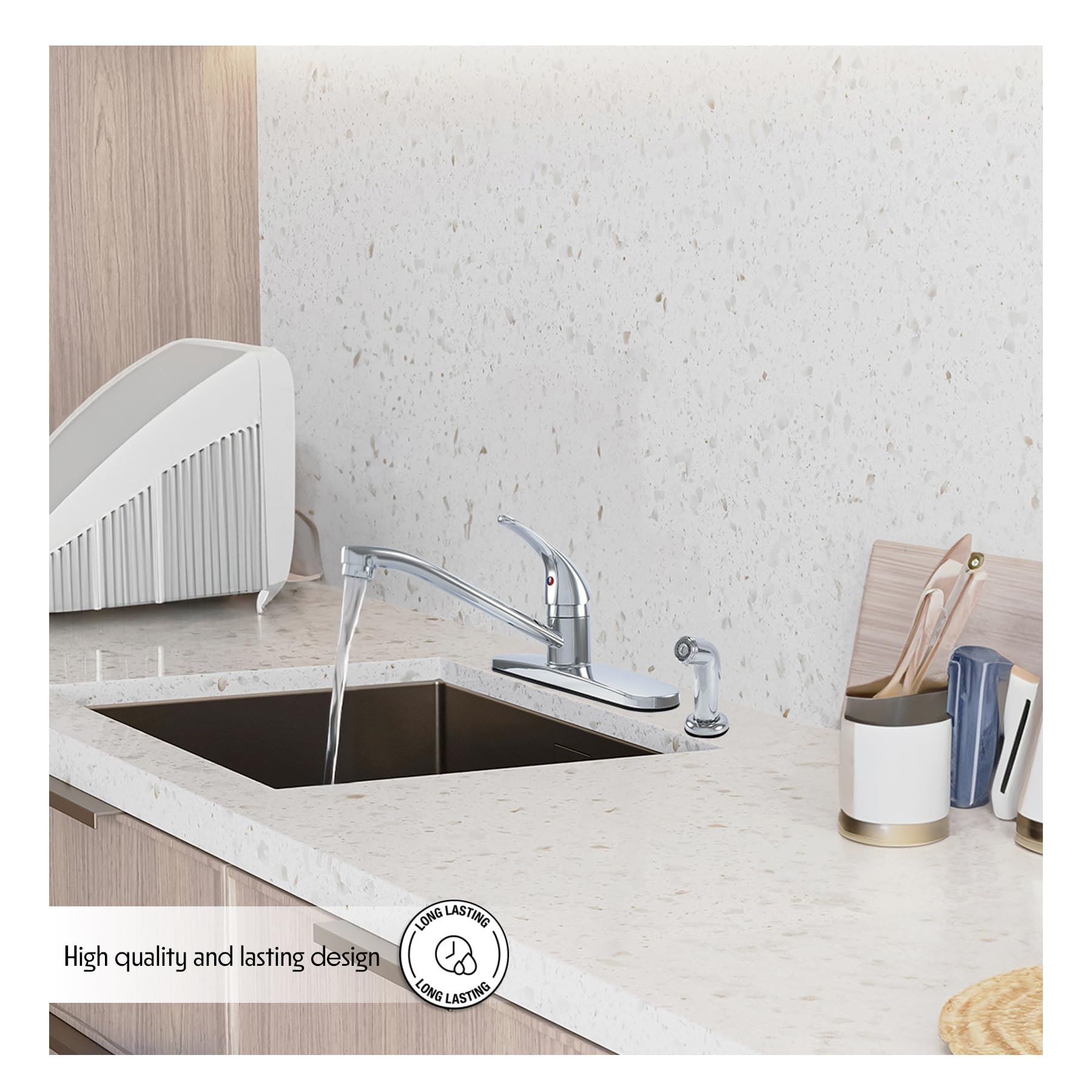 Wmf Wmf-8348Z-Bn Kitchen Sink Faucet With Side Spray, Single Handle Kitchen Faucets, Brushed Nickel, Hybrid Metal Deck, Swivel Faucet