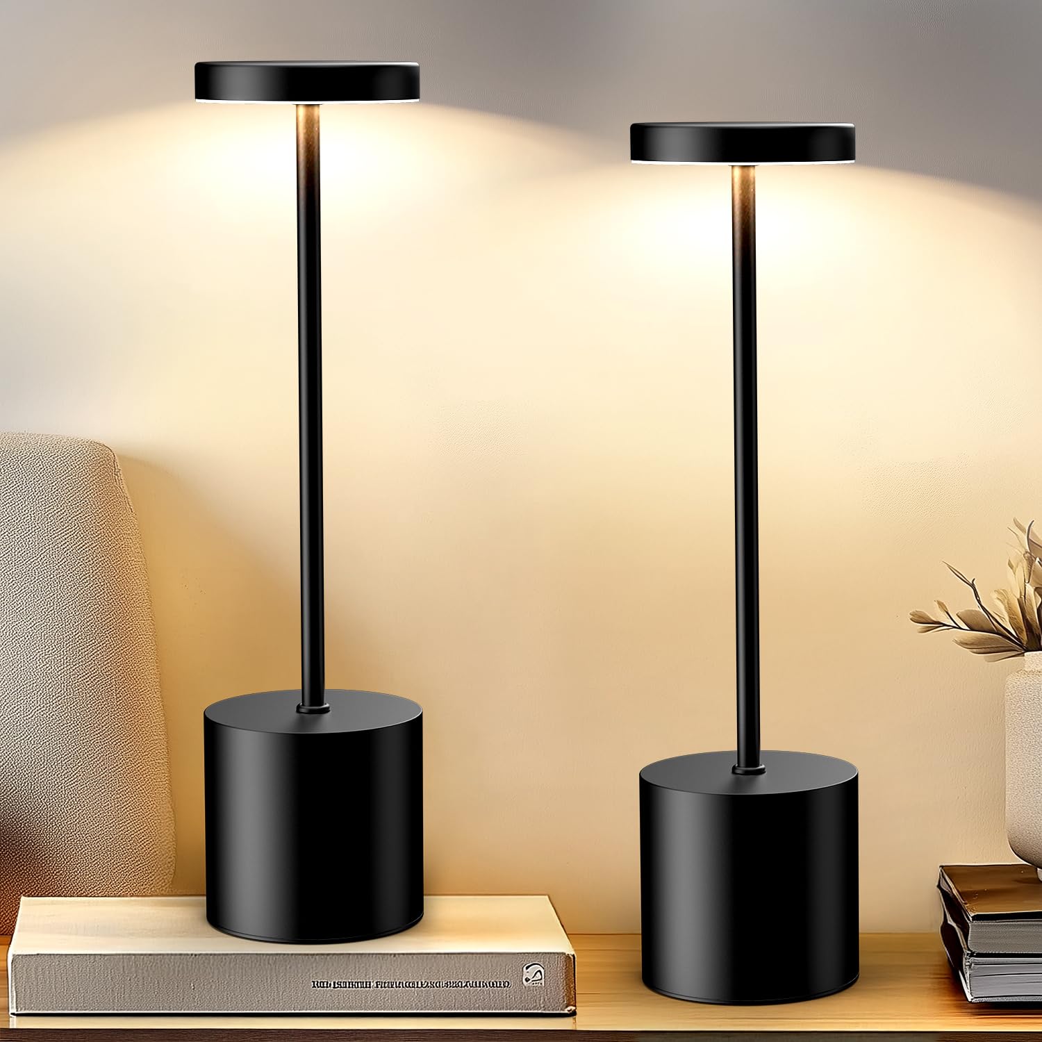 Audles Set Of 2 Cordless Rechargeable Table Lamps, Portable Led Desk Lamp, 5000Mah Battery Powered, 3 Color Dimmable Lighting For Bedroom, Dining, Restaurant, Patio, Outdoor