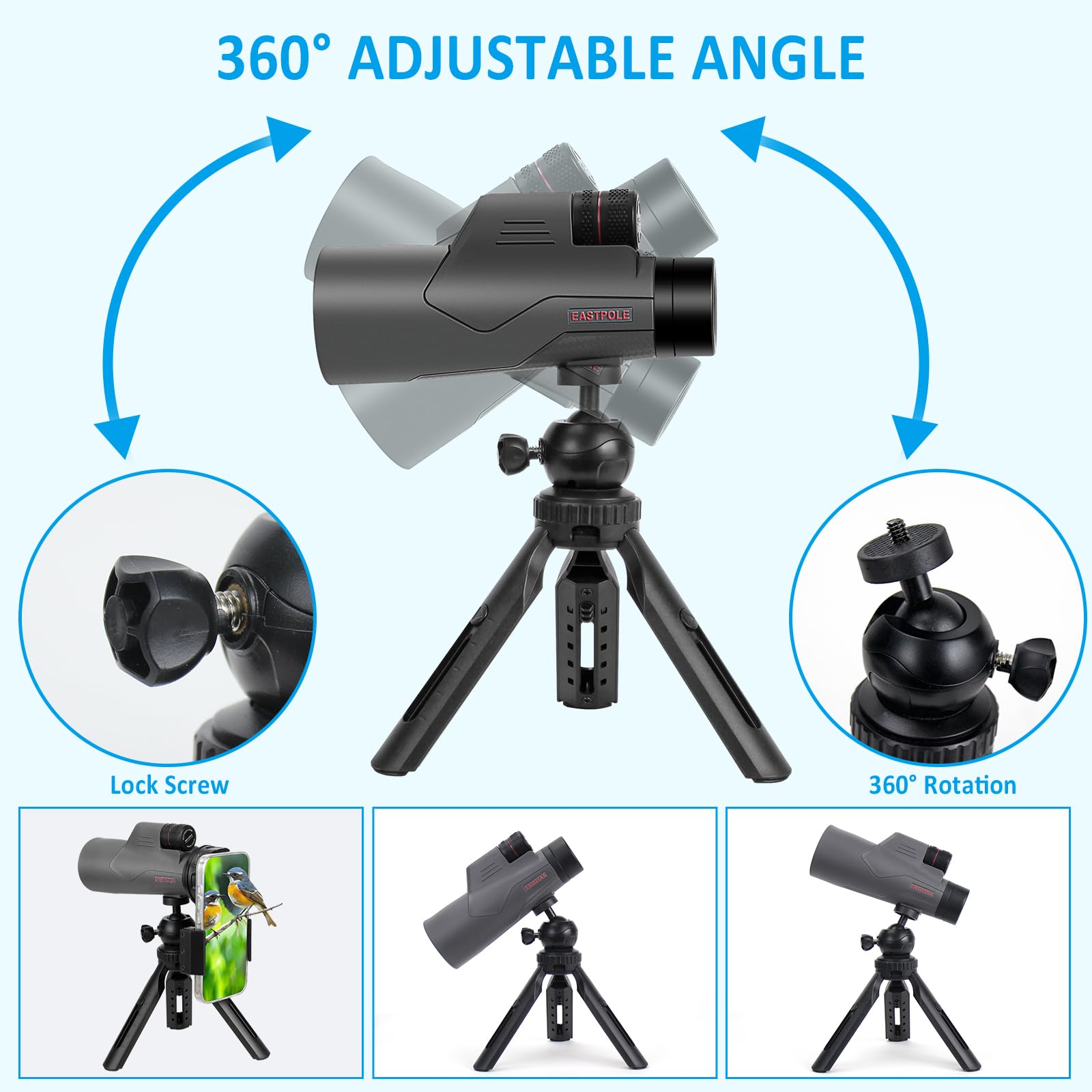 Celticbird Monocular 12X56 High Power Monocular Telescope For Adults With Smartphone Adapter, Fmc Lens & Bak4 Prism, For Bird Watching, Hunting, Hiking, Camping And Concerts(Grey)