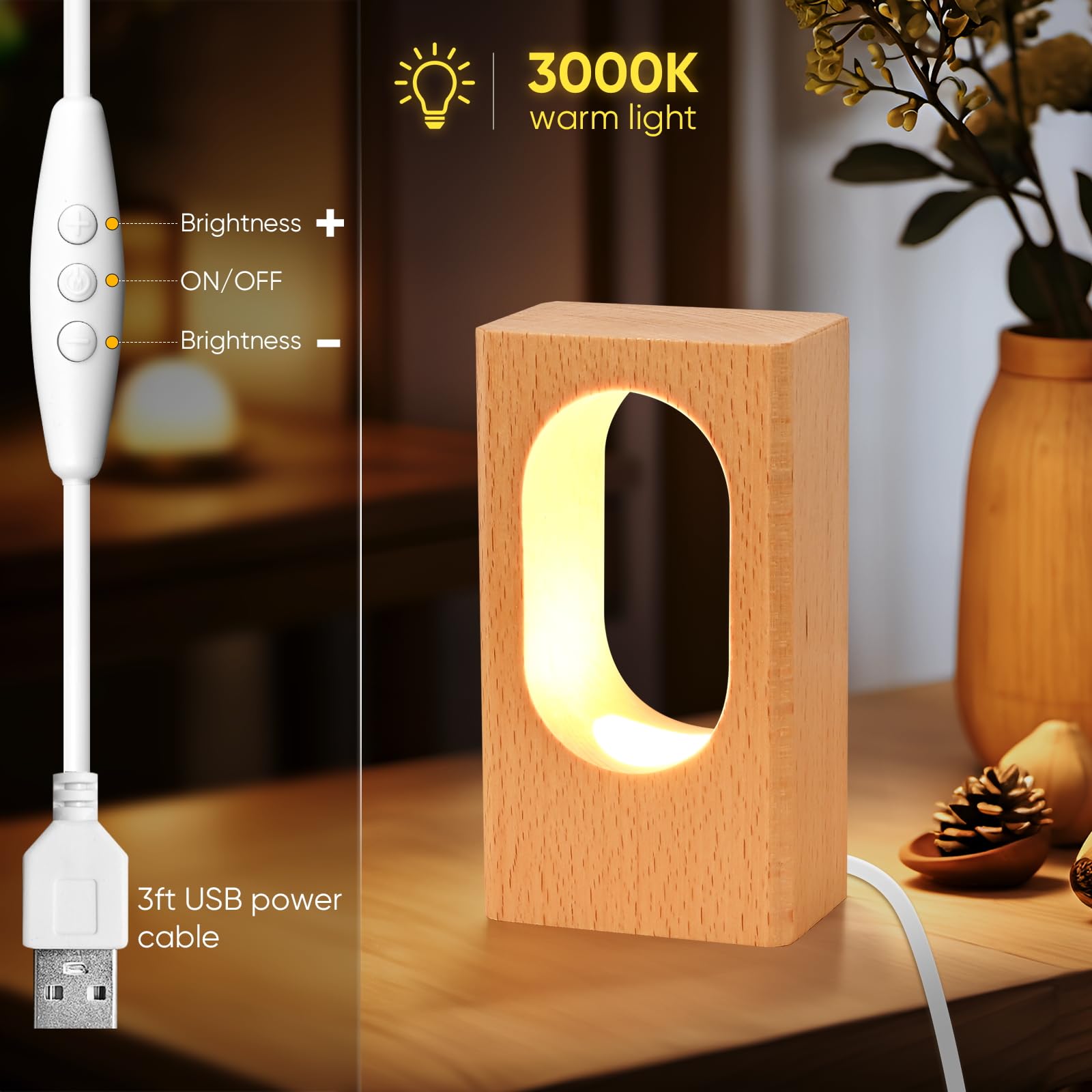 Lonrisway Led Wood Desk Lamp, Bedroom Bedside Night Light, Dimmable Led Lighting, Creative Home Decor Table Lamp, Unique House Warmging