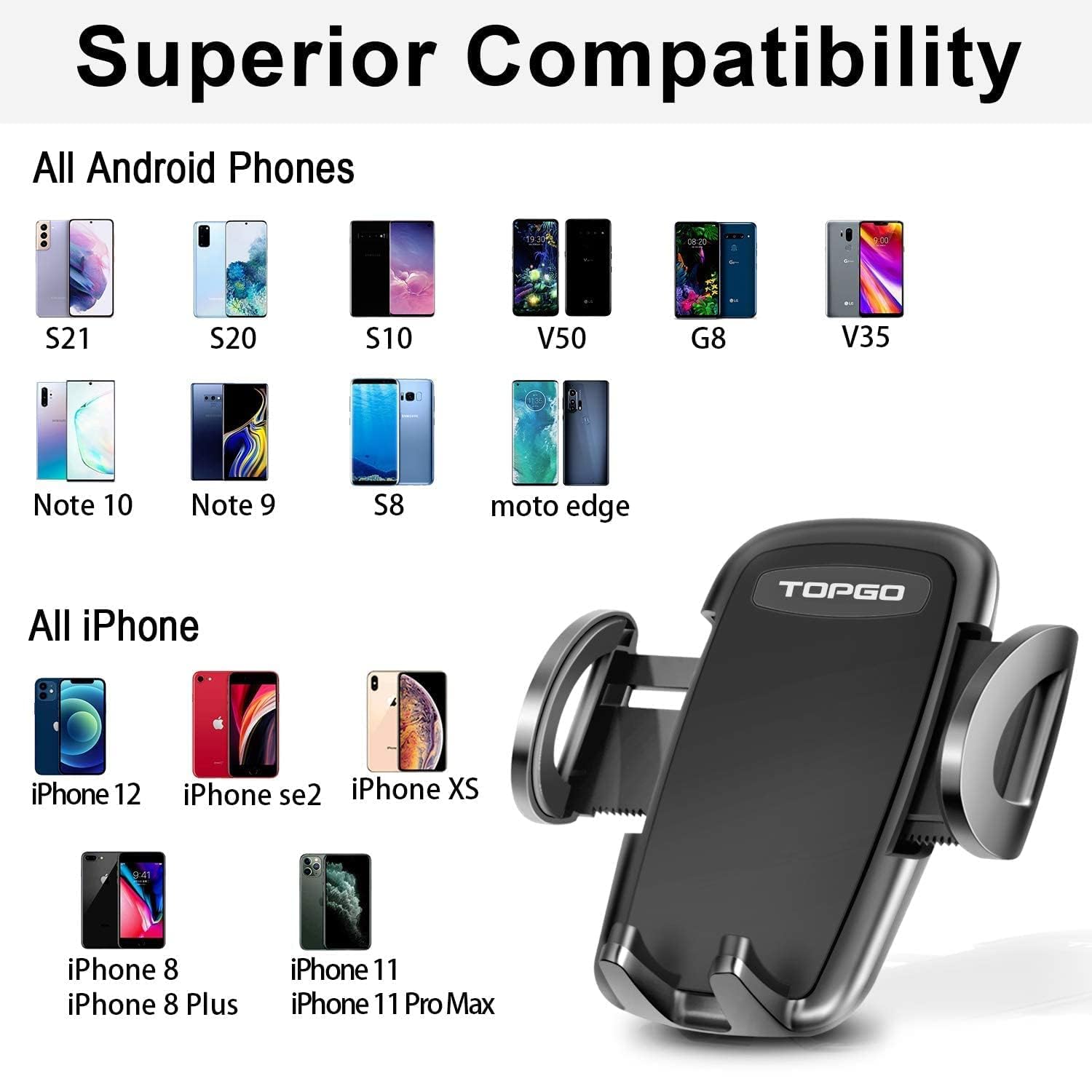 Topgo Cup Phone Holder For Car, [No Shaking & Stable & Adjustable Pole] Car Cup Phone Mount, Compatible With Iphone 16 And All 4.0-7.0 Inches Smartphones - Black