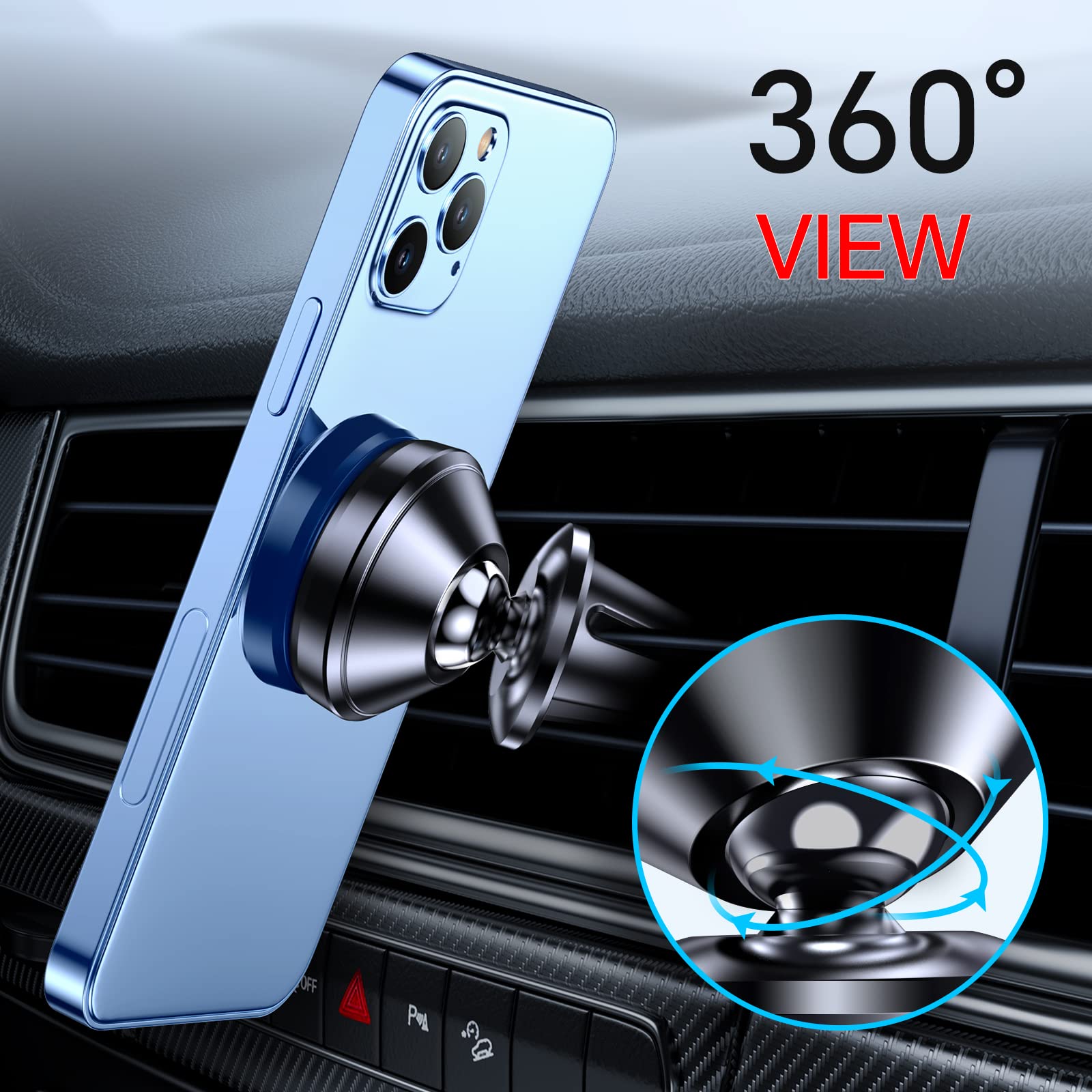 Coolpow 【2-Pack】Car Vent Magnetic Phone Mount[ Easily Install ] Reusable Magnetic Phone Holder For Car Vent Air[ Strong Magnet ] [ 360° Rotation ] Fit For Iphone 13 12 11 Pro Max Samsung & All Cell Phone