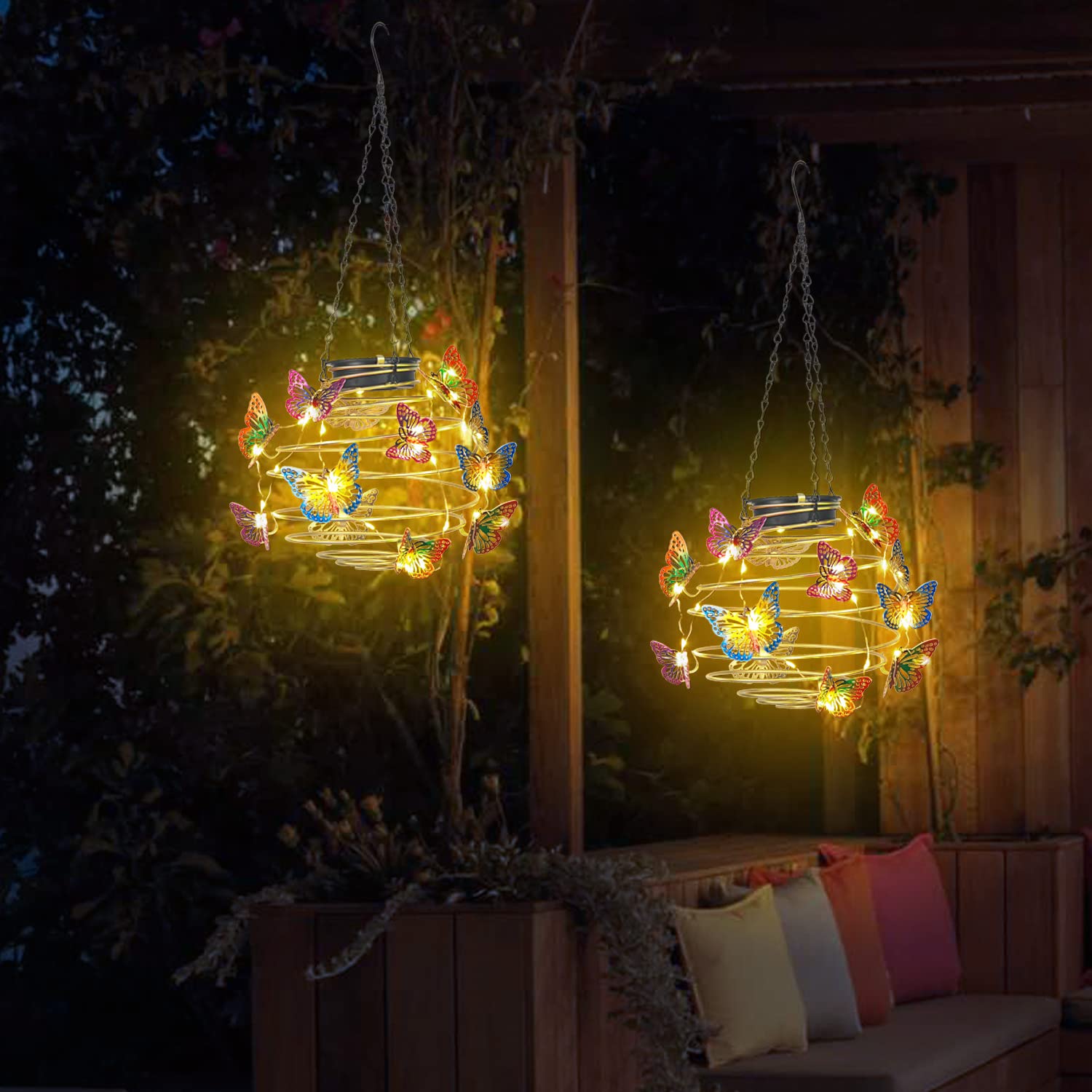 inhome 2 Pack Butterfly Solar Lights Outdoor Hanging Solar Lantern With Handle, Solar Powered Butterflies Garden Decor For Outside Patio Yard Porch Pathway Butterfly  For Women (Warm White Led Lights)