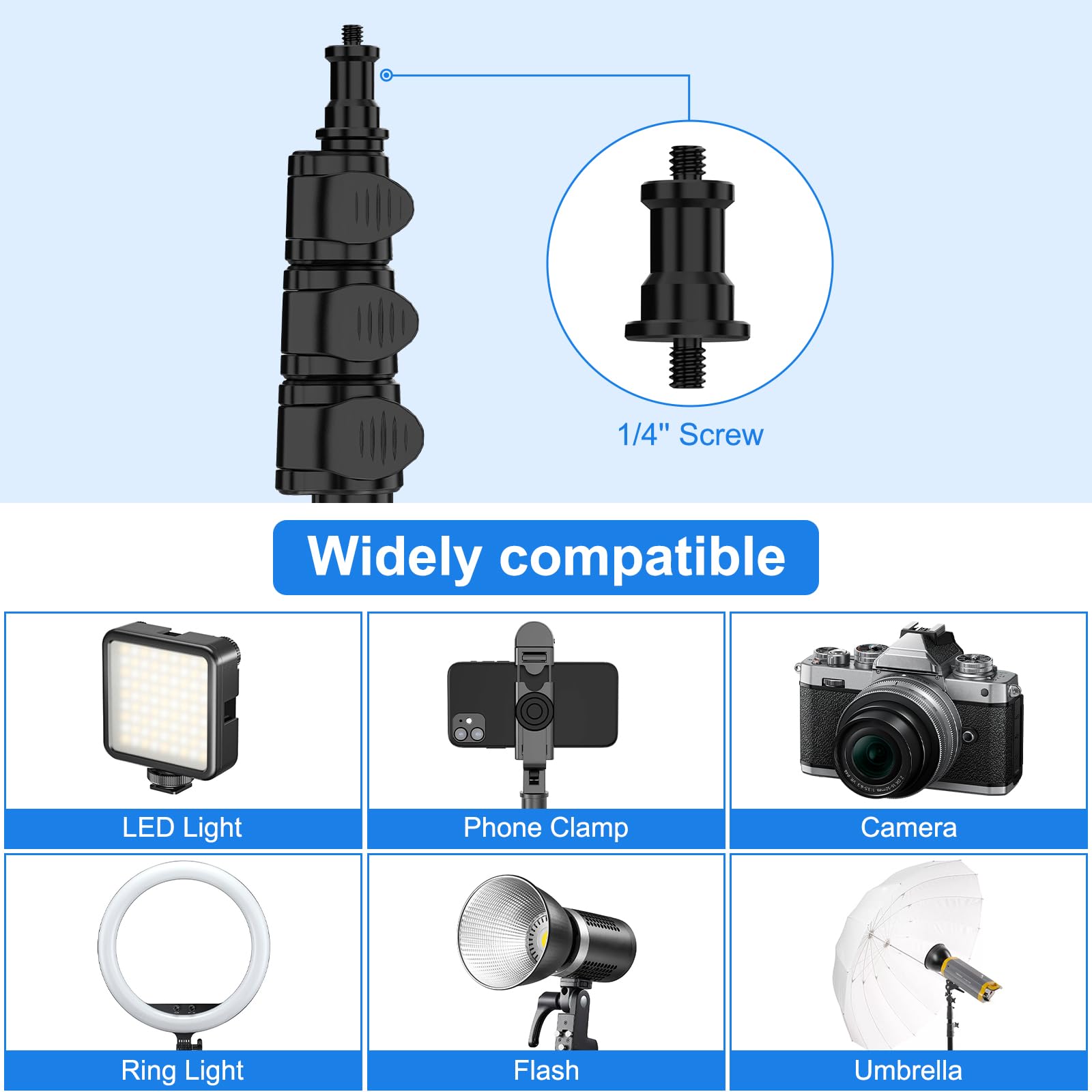 Anautin Extendable Light Stand Photography, 6.6Ft/2M Light Tripod Stand For Travel, 13Lb/6Kg Heavy Duty Studio Lighting Stand For Continue Output Lighting, Flash, Strobe, Webcams, Camera, Softbox