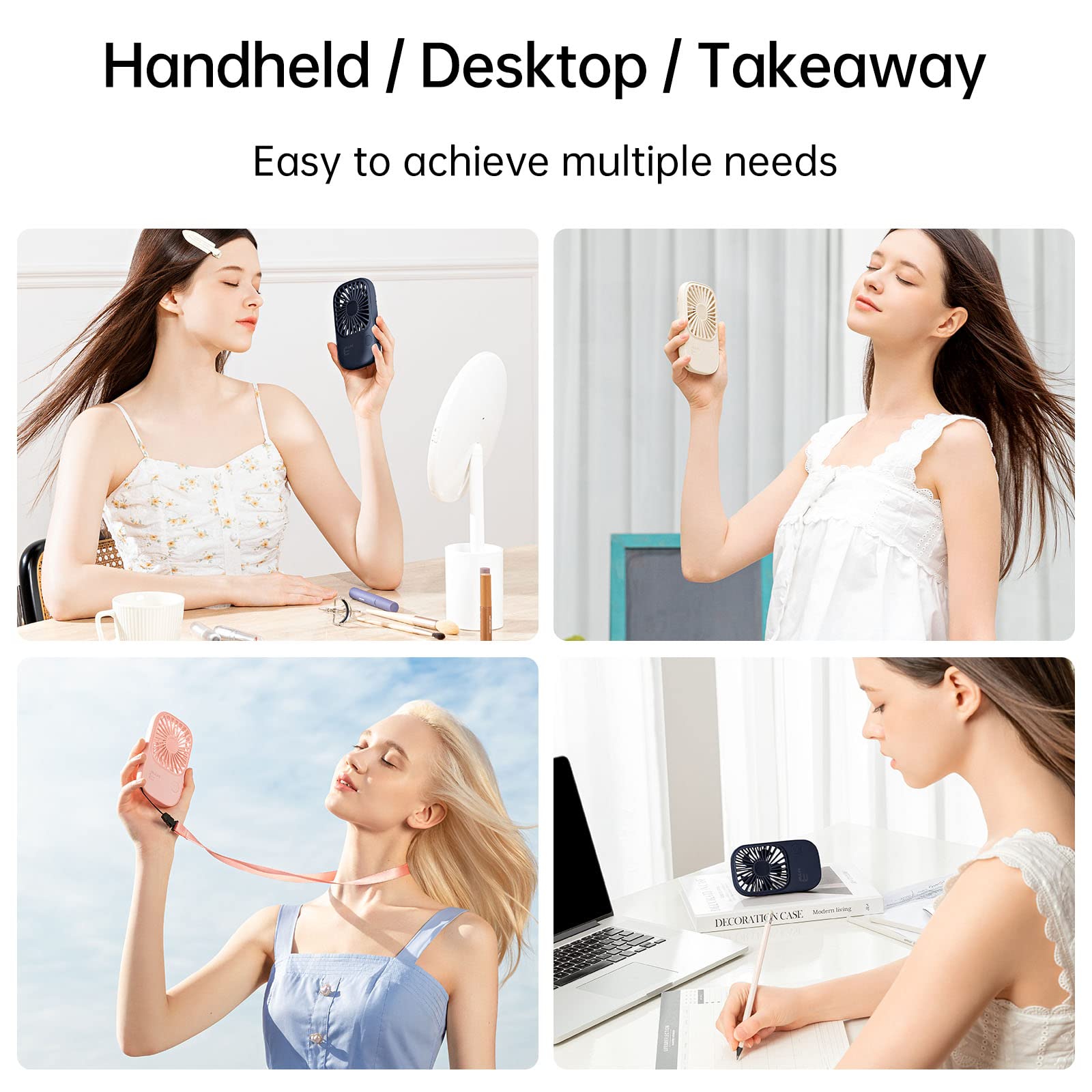 Jisulife Handheld Mini Lash Fan With Bracket, Small Portable Usb Rechargeable Personal Makeup