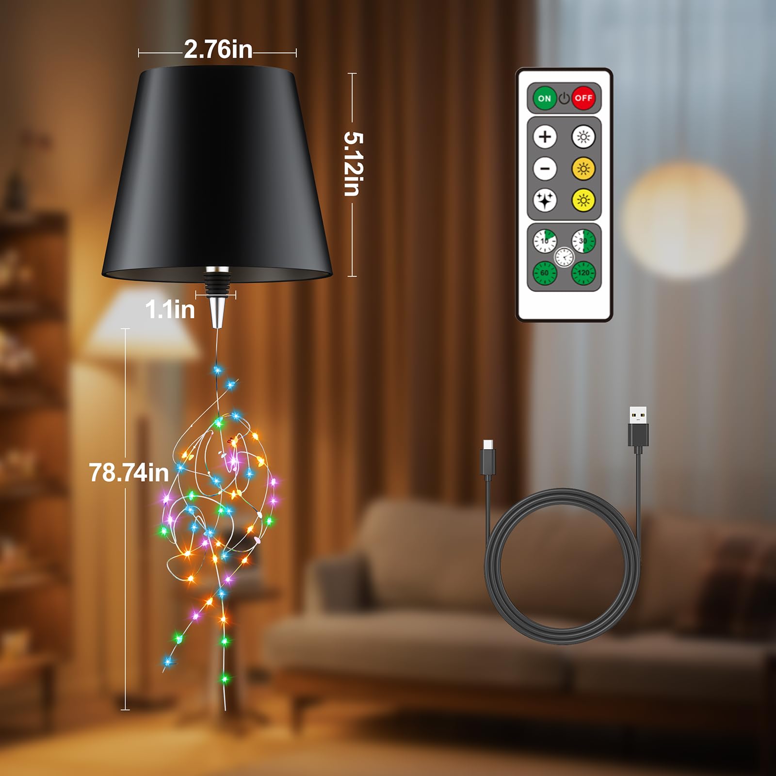 Homebest Wireless Bottle Lamp,Wine Bottle Lights With Remote,2000Mah Touch Table Lamp Shades With Rgb String Lights And Timer,5-Level Brightness &3 Color Temps Battery Operated Lamp For Living Room,Bar(2 Pack)