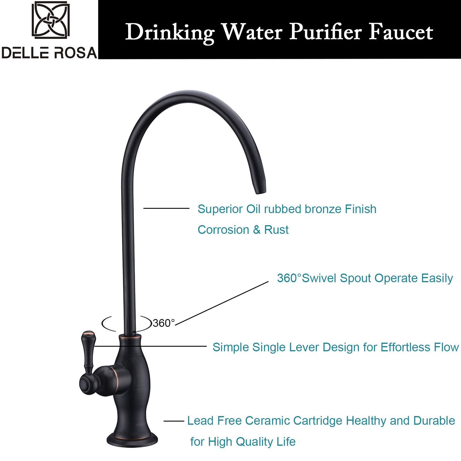 Delle Rosa Drinking Water Purifier Faucet, Water Faucet, Commercial Water Filtration Faucet For Under Sink Water Filter System Oil Rubbed Bronze Kitchen Bar Sink Drinking Water Faucet