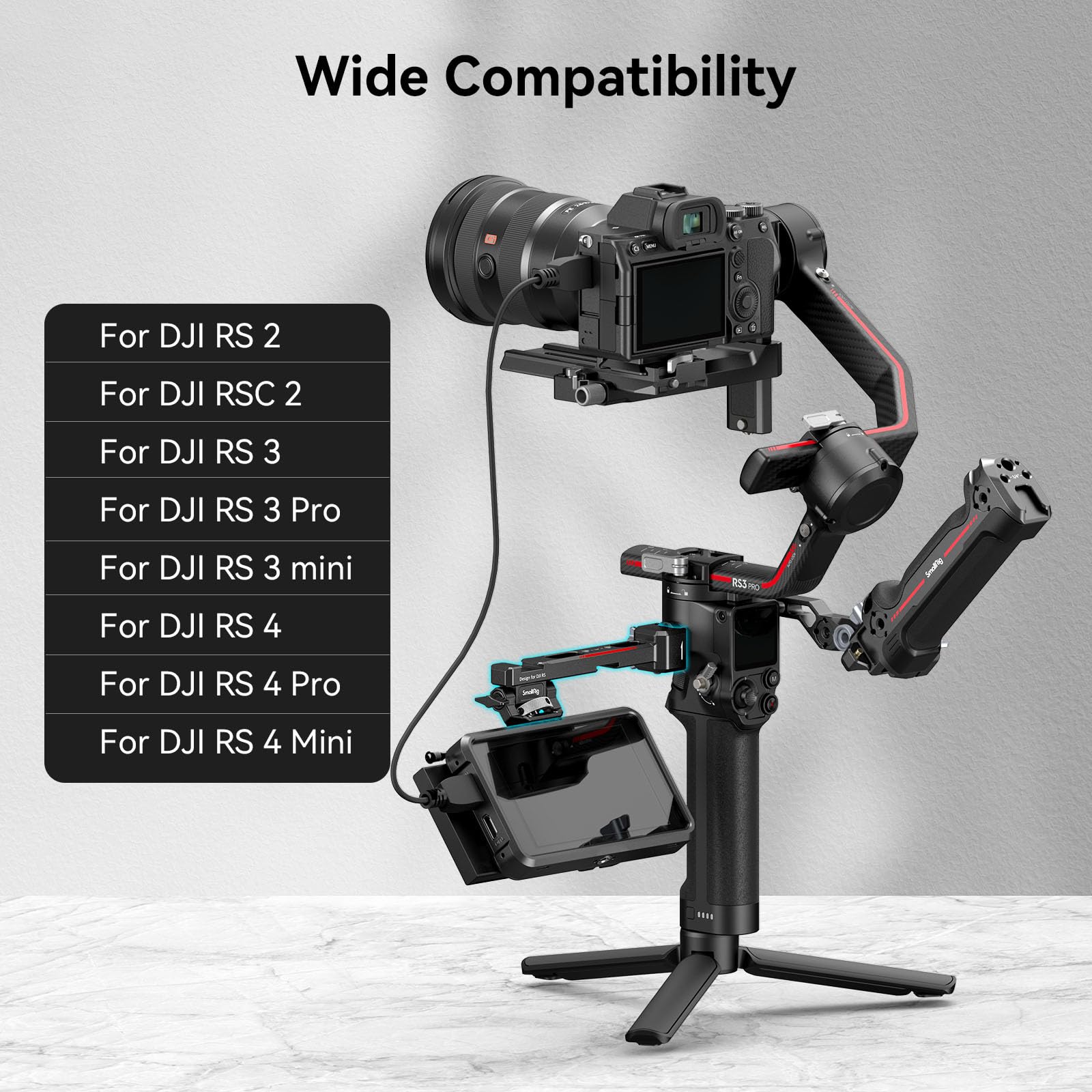 Smallrig Adjustable Camera Monitor Mount With Quick Release Nato Clamp, Cold Shoe Mount, Anti-Twist Design For Dji Rs 4 Mini/Rs 4 / Rs 4 Pro/Rs 2 / Rsc 2 / Rs 3 / Rs 3 Pro/Rs 3 Mini