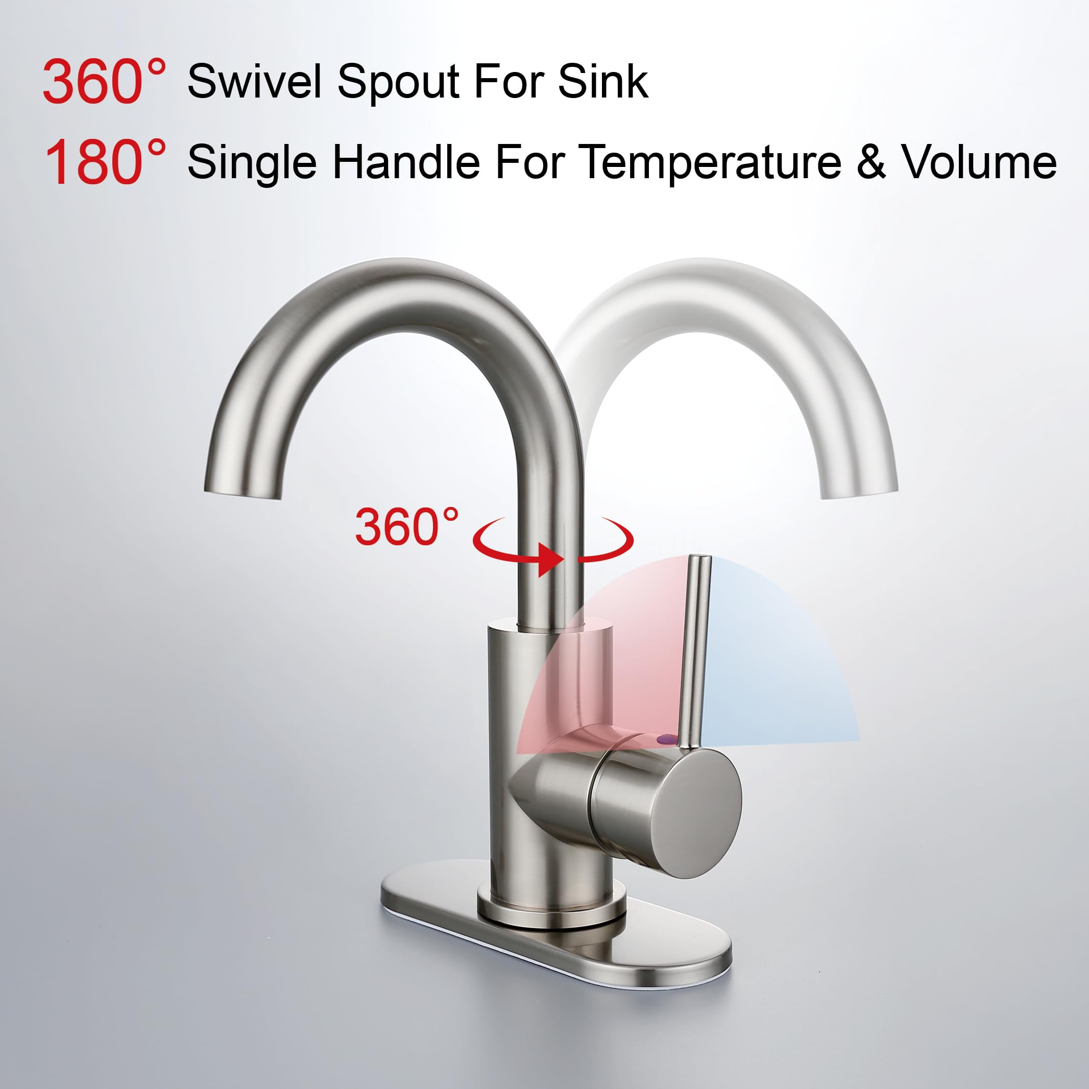 Rkf Bar Sink Faucet Brushed Nickel Single Hole Bathroom Utility For Kitchen Small Rv Campers 360 Degree Mixer Wet Faucets Handle Prep With Deck Plate &Hose Rkf01002-Gbn