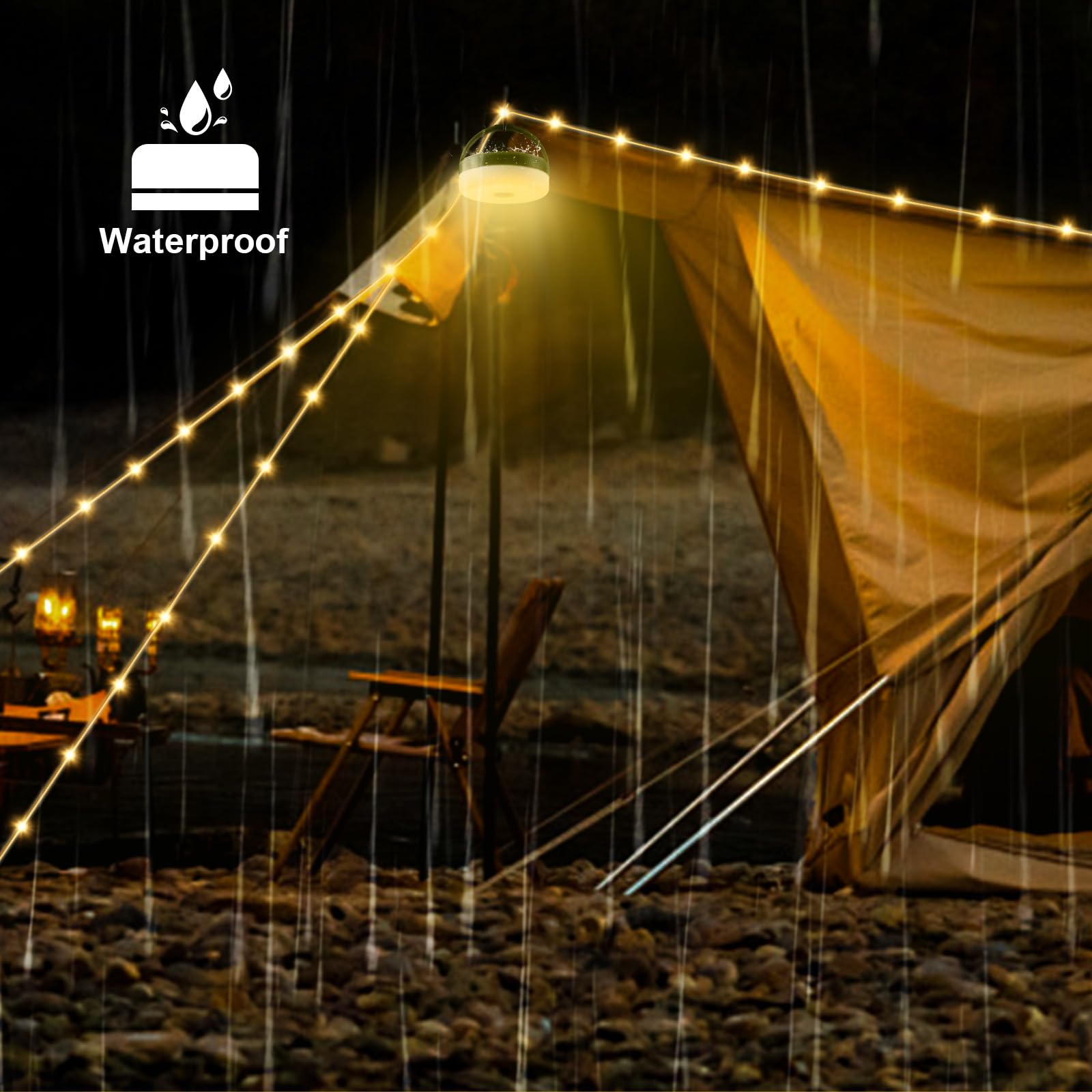 Inktrail Solar Camping String Lights, 4 In 1 Quick Storage 33Ft Rechargeable Tent Lights With 8 Lighting Modes, Hanging Waterproof Portable Retractable Led Lamp For Outdoor, Patio, Rv, Awning, Garden, Party