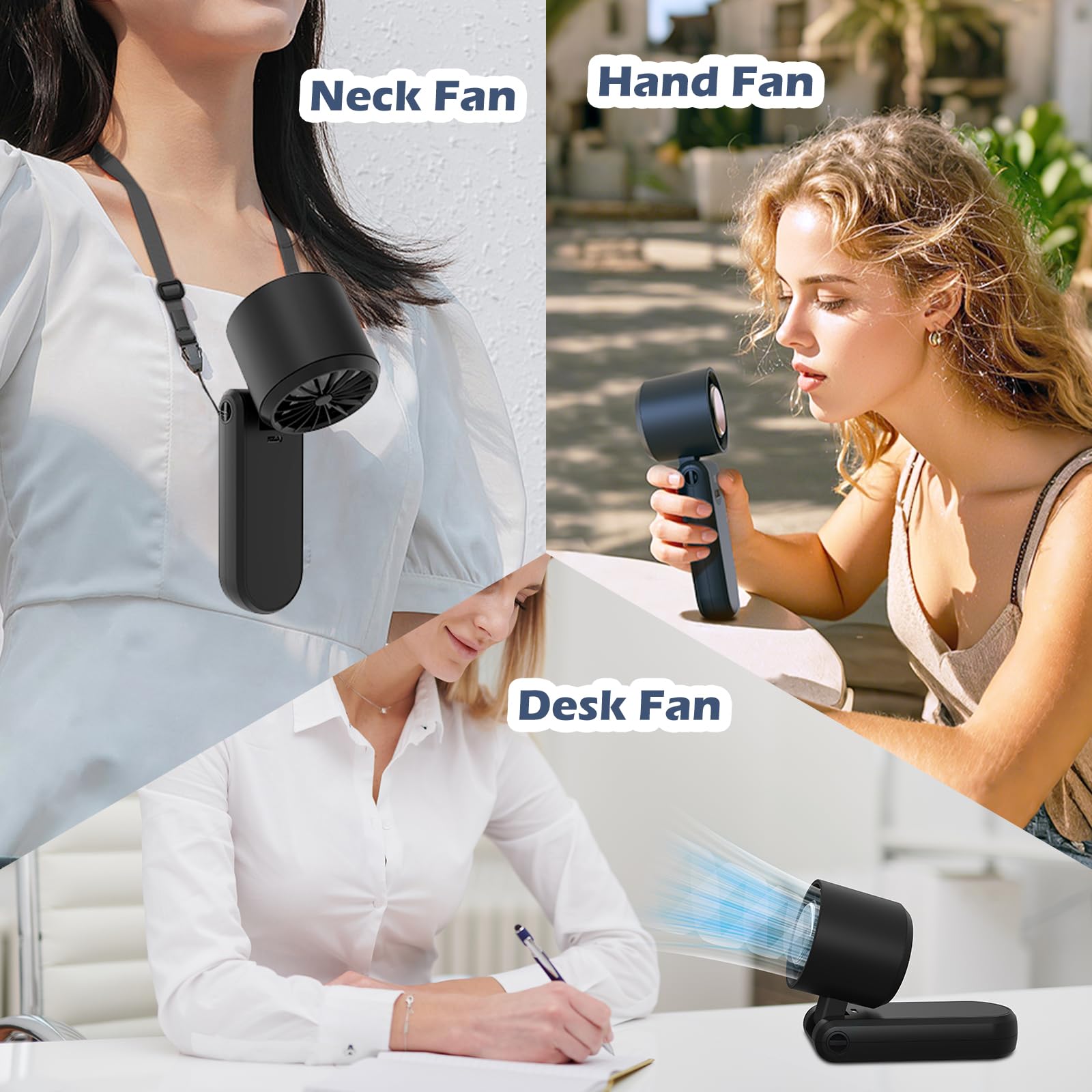 Portable Handheld Turbo Fan, Foldable Mini Personal Fan, Rechargeable 3-In-1 Hand/Desk/Neck Fan Cool